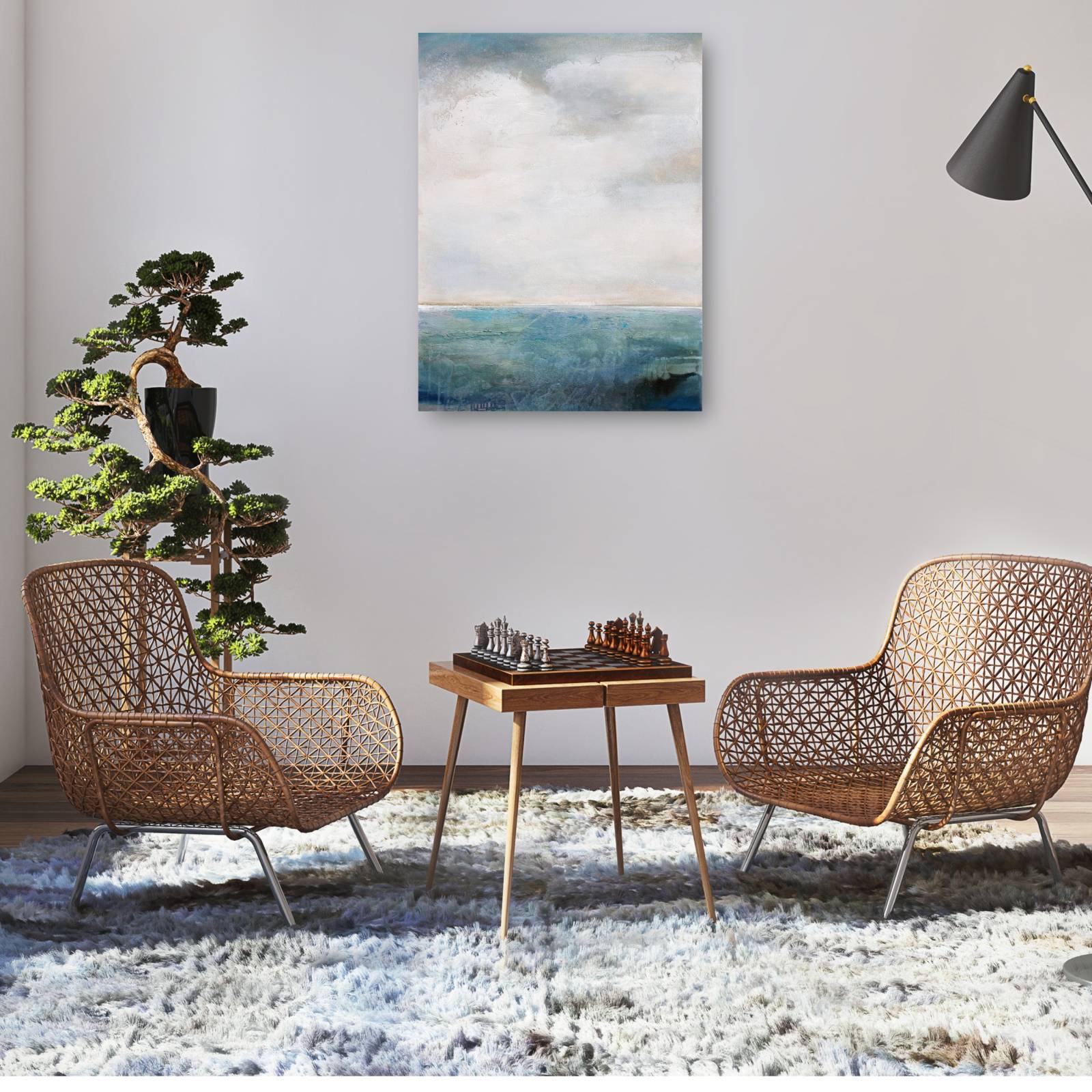 cuadro decorativo en el borde del azul