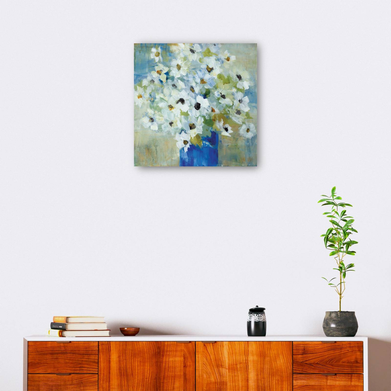 cuadro decorativo - Estallido de flores blancas en jarrón azul