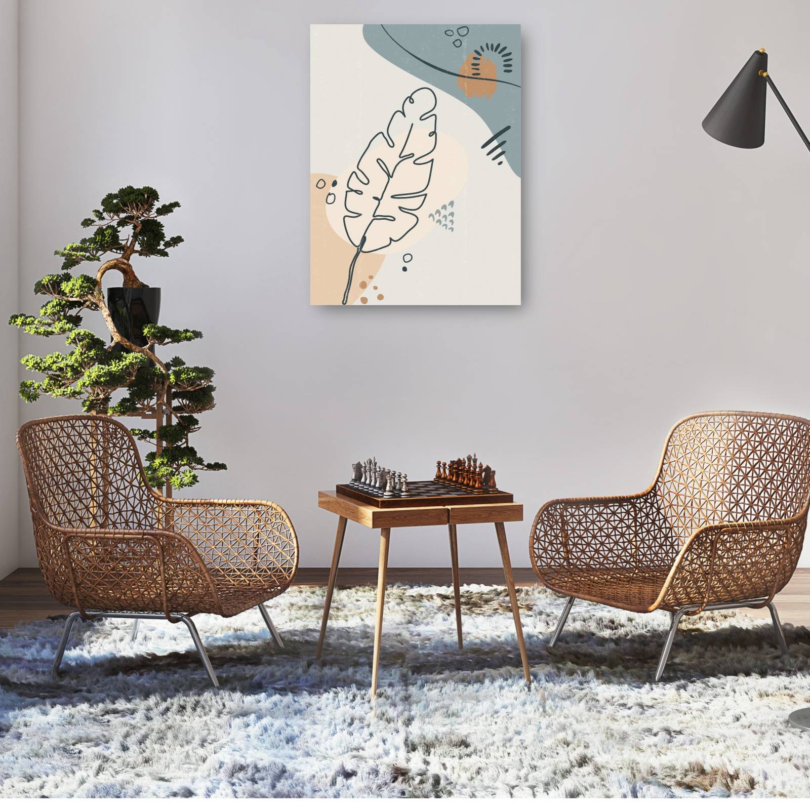 cuadro decorativo Gran hoja de contorno boho