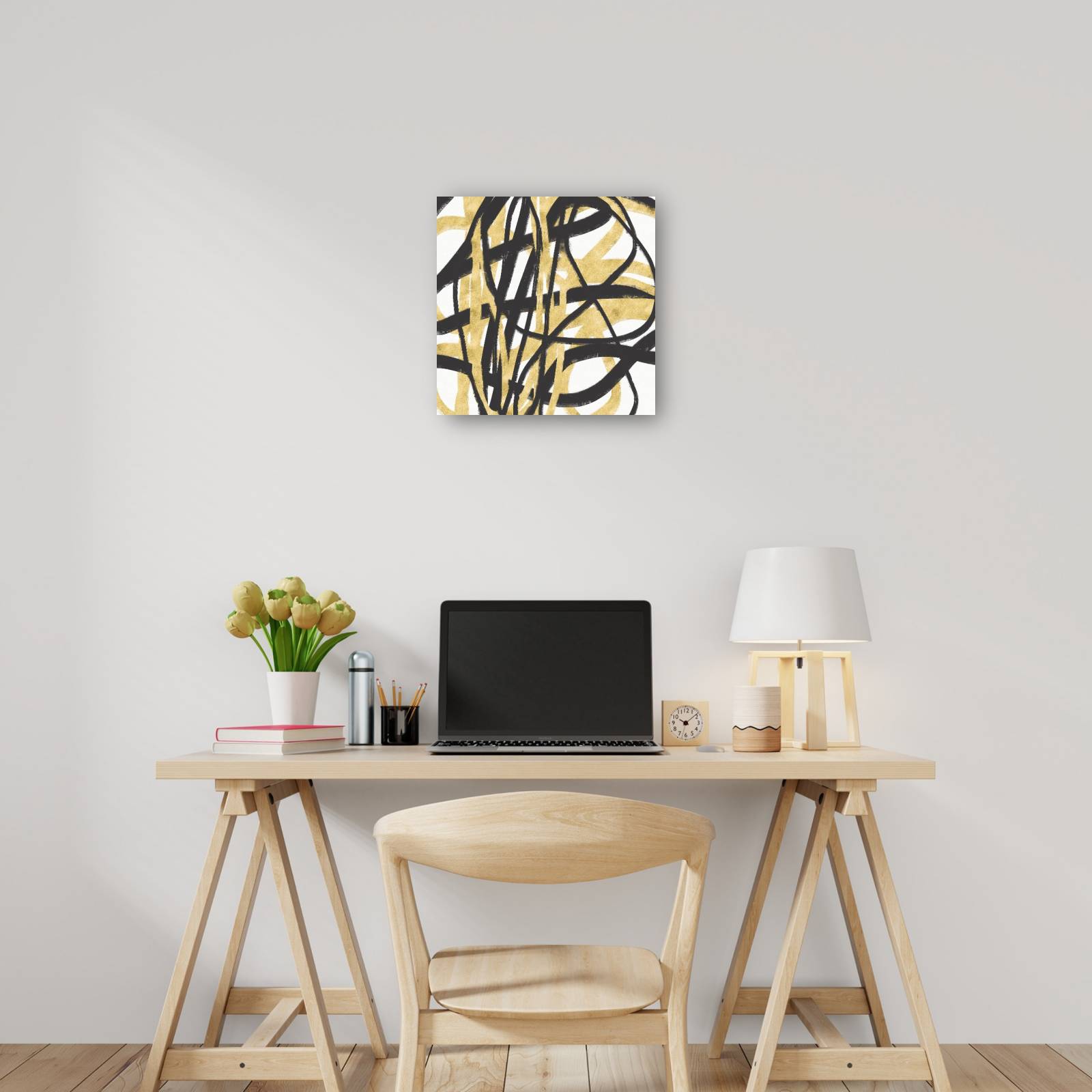 cuadro decorativo Líneas negras y doradas