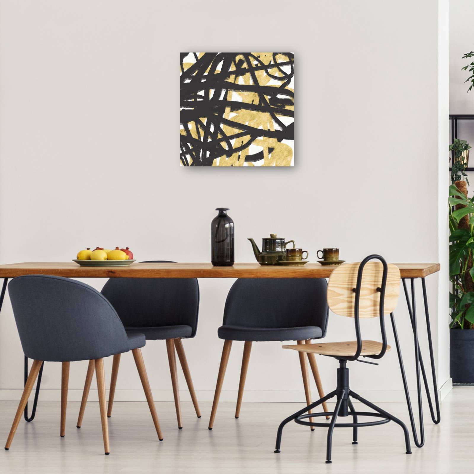 cuadro decorativo Líneas negras y doradas III