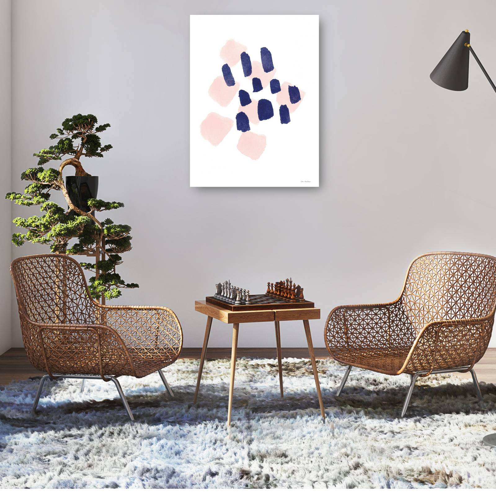 cuadro decorativo Trazos azul marino y rosa