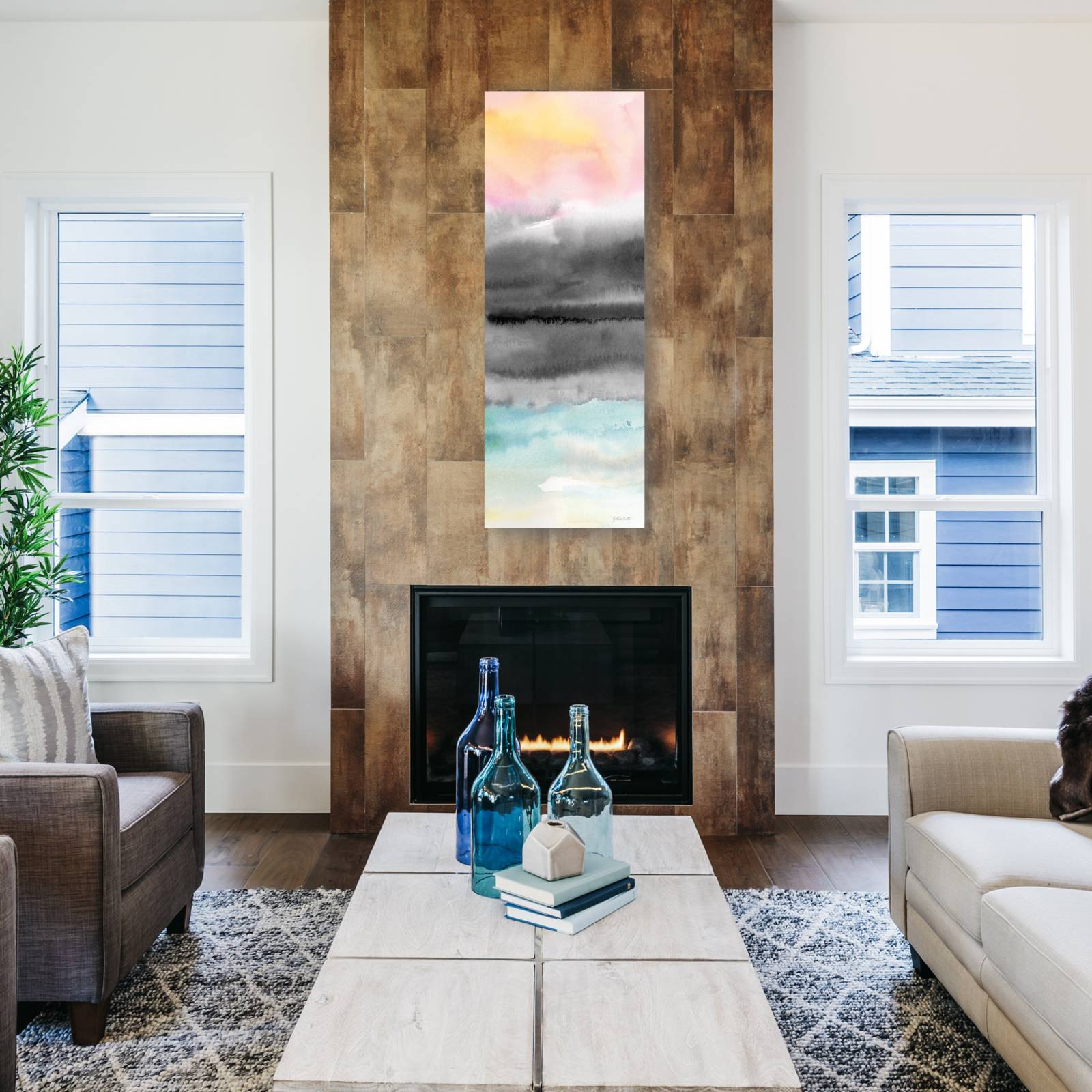 cuadro decorativo Panel abstracto de puesta de sol rosa II