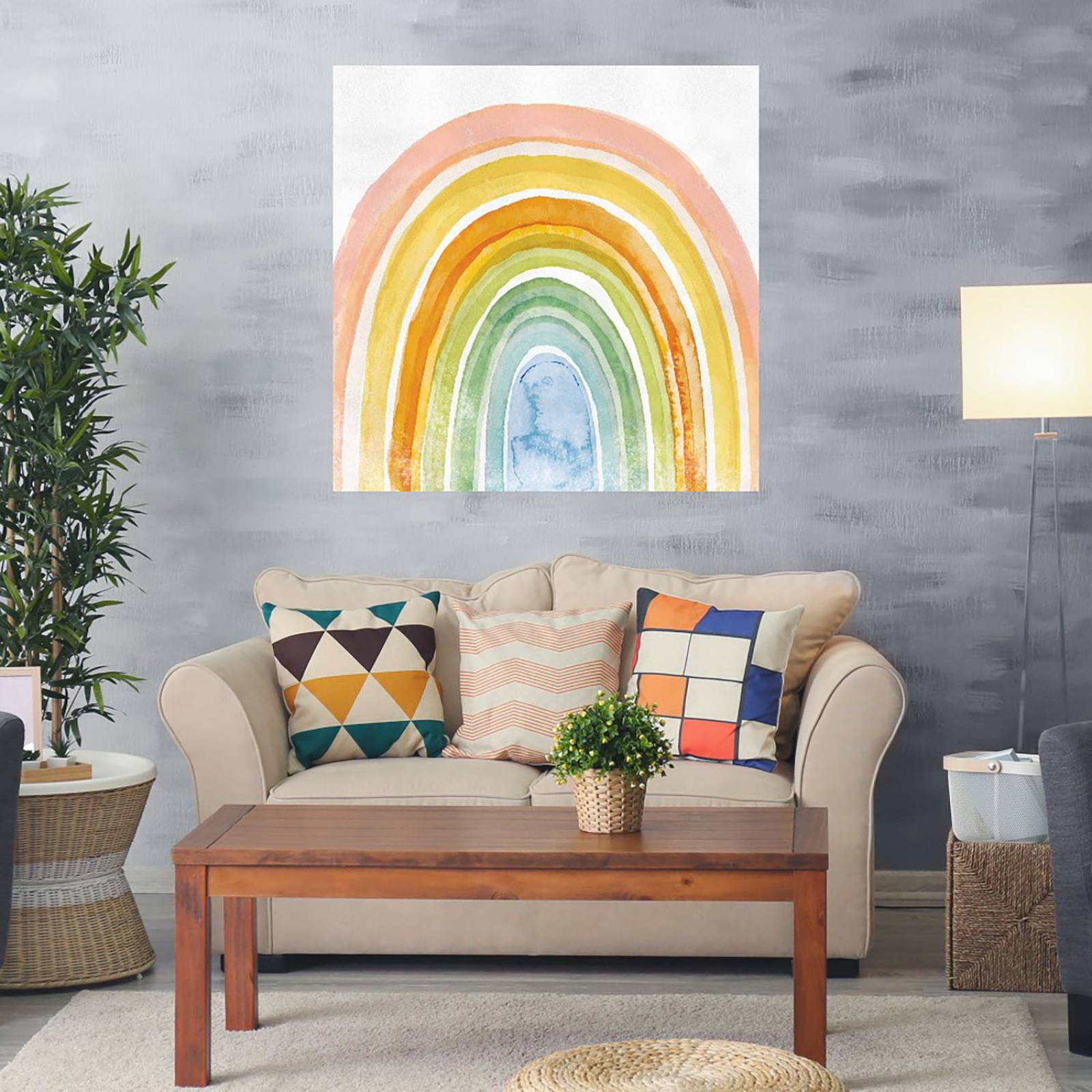 Cuadro Decorativo - Arcoiris acuarela - Studio Arts - 82X82 cm - Arte Abstracto - Impresión en Lienzo - Fine Art TJ