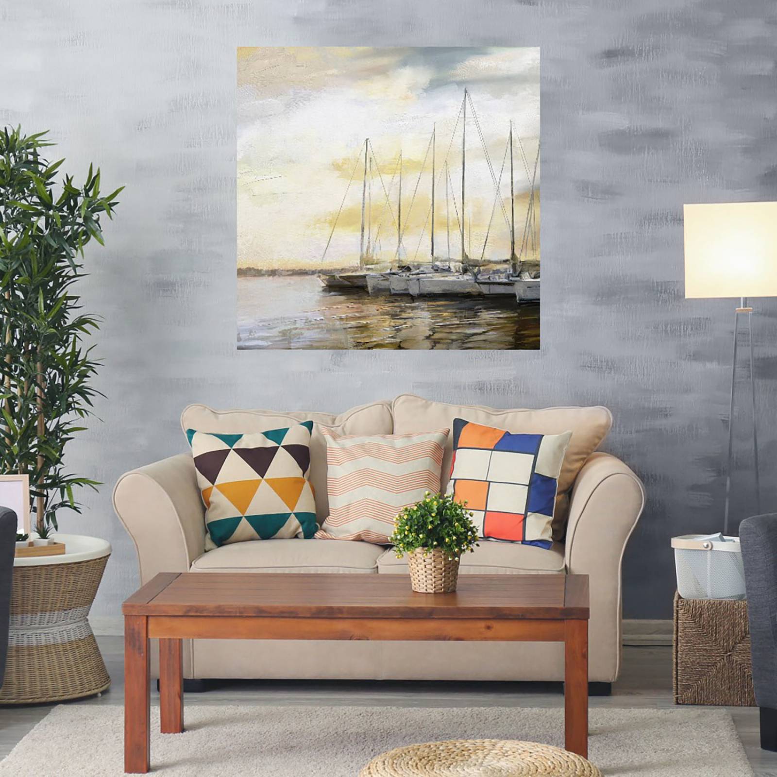 Cuadro Decorativo | Atardecer en el Puerto | Studio Arts | 56X56 Cm | Arte Costa | Impresión en Lienzo | Fine Art TJ
