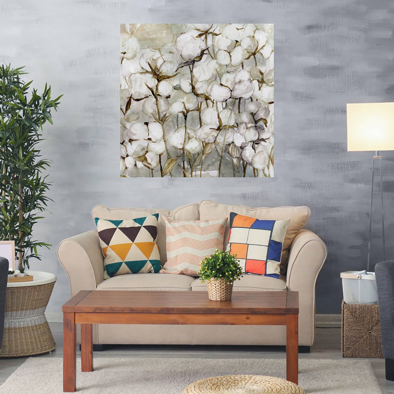 Cuadro Decorativo | Campo de algodón | Carol Robinson | 82X82 Cm | Arte Floral | Impresión en Lienzo | Fine Art TJ