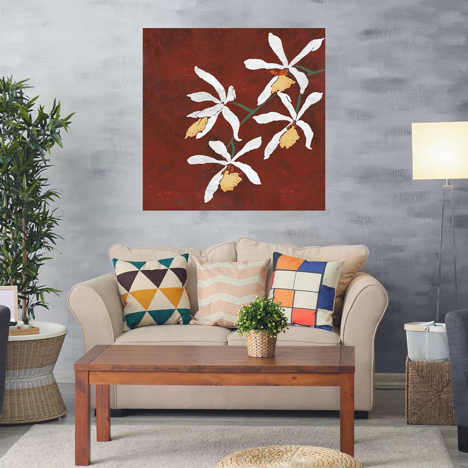 Cuadro Decorativo | Colección Floral Roja | Linda Wood | 94X94 Cm | Arte Floral | Impresión en Lienzo | Fine Art TJ