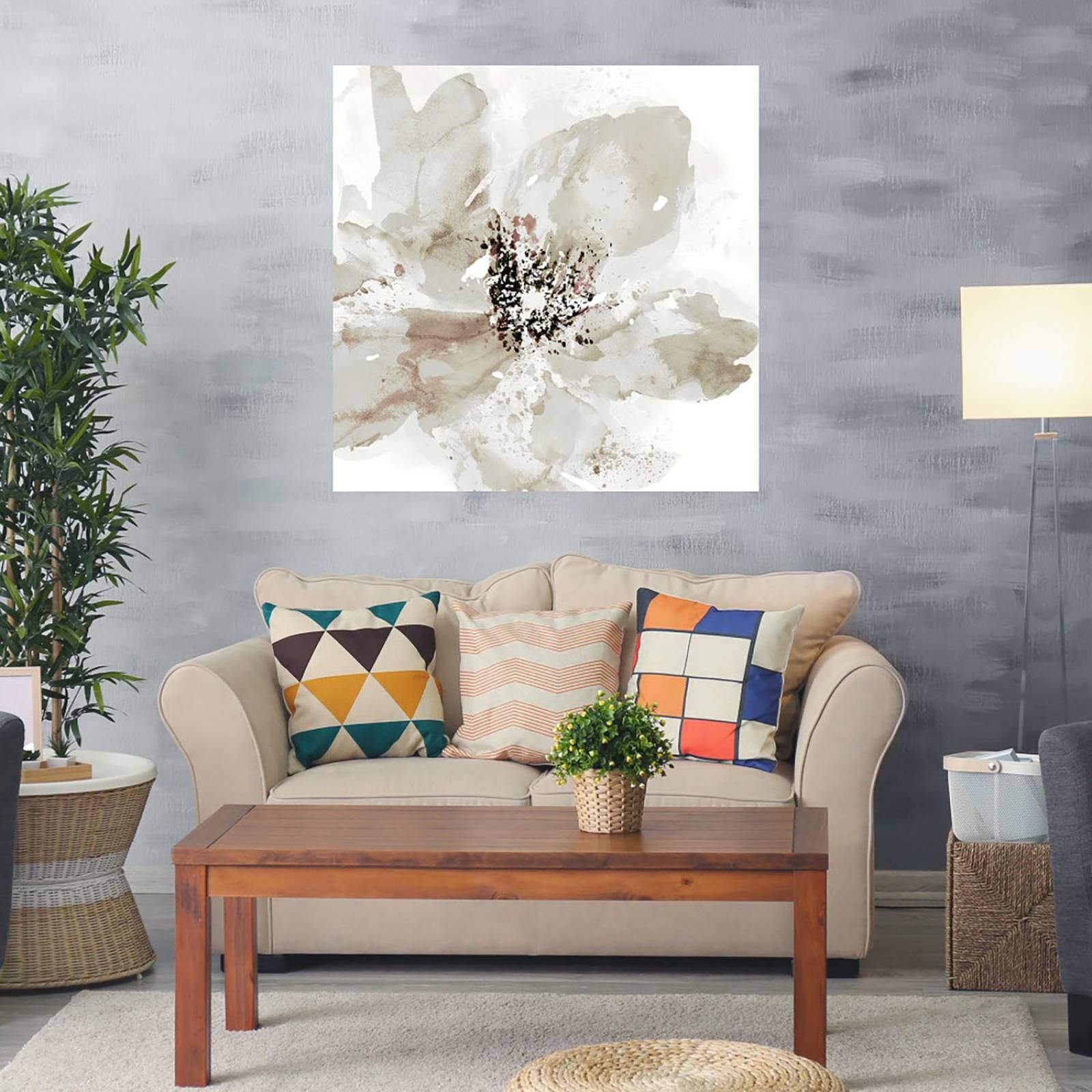 Cuadro Decorativo | Corola Neutral I | Tania Bello | 94X94 Cm | Arte Floral | Impresión en Lienzo | Fine Art TJ