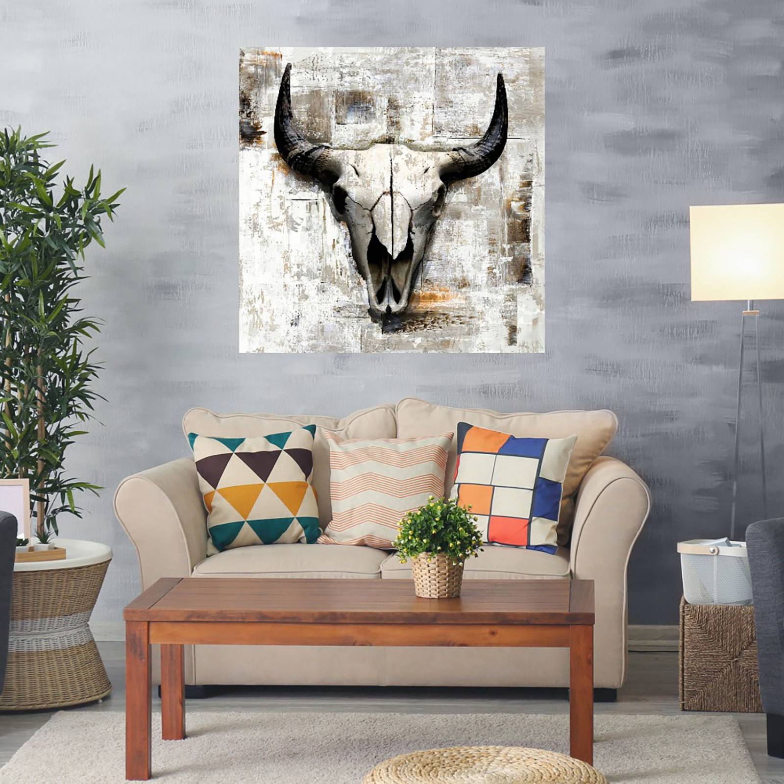 Cuadro Decorativo | Craneo de Vaca Blnca | GraphINC | 82X82 Cm | Arte Abstracto | Impresión en Lienzo | Fine Art TJ