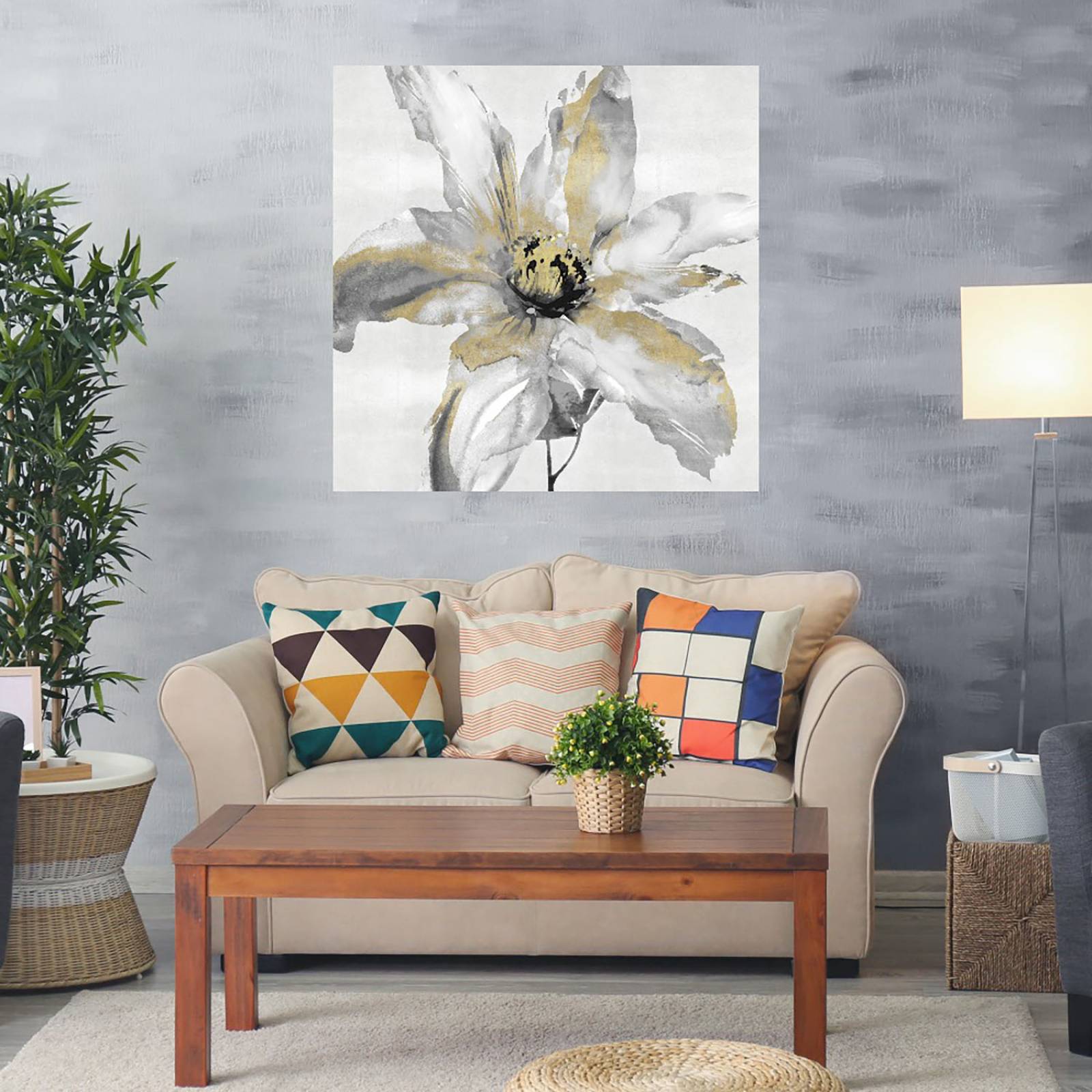 Cuadro Decorativo | Flor de corazón de oro | Tania Bello | 82X82 Cm | Arte Floral | Impresión en Lienzo | Fine Art TJ