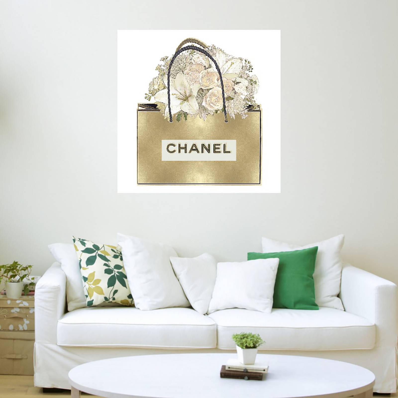 Cuadro Decorativo | Bolsa de oro con ramo floral | Madeline Blake | 82X82 Cm | Arte Moderno | Impresión en Lienzo | Fine Art TJ