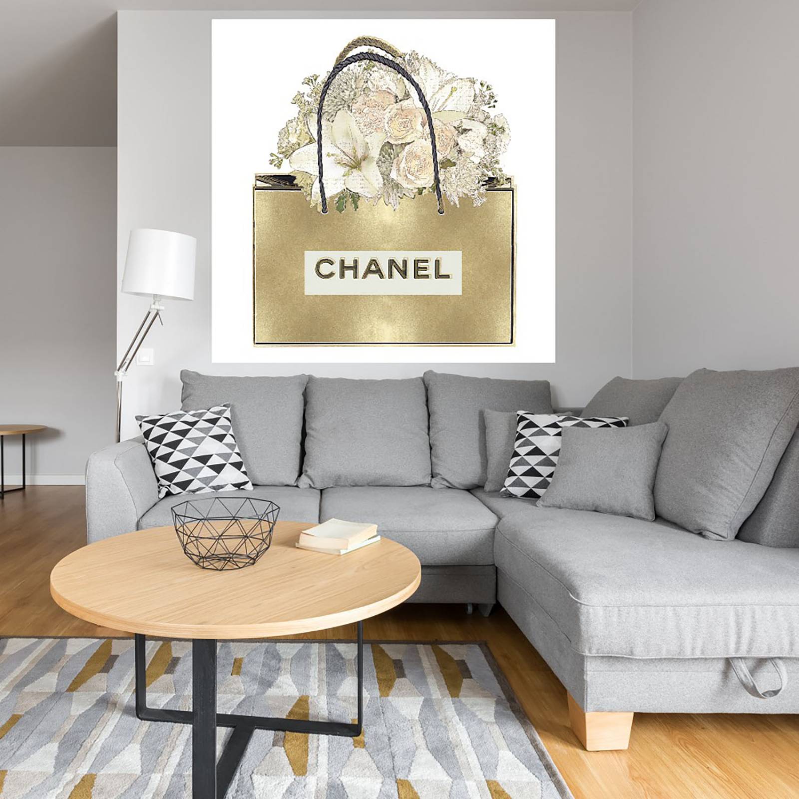 Cuadro Decorativo | Bolsa de oro con ramo floral | Madeline Blake | 82X82 Cm | Arte Moderno | Impresión en Lienzo | Fine Art TJ