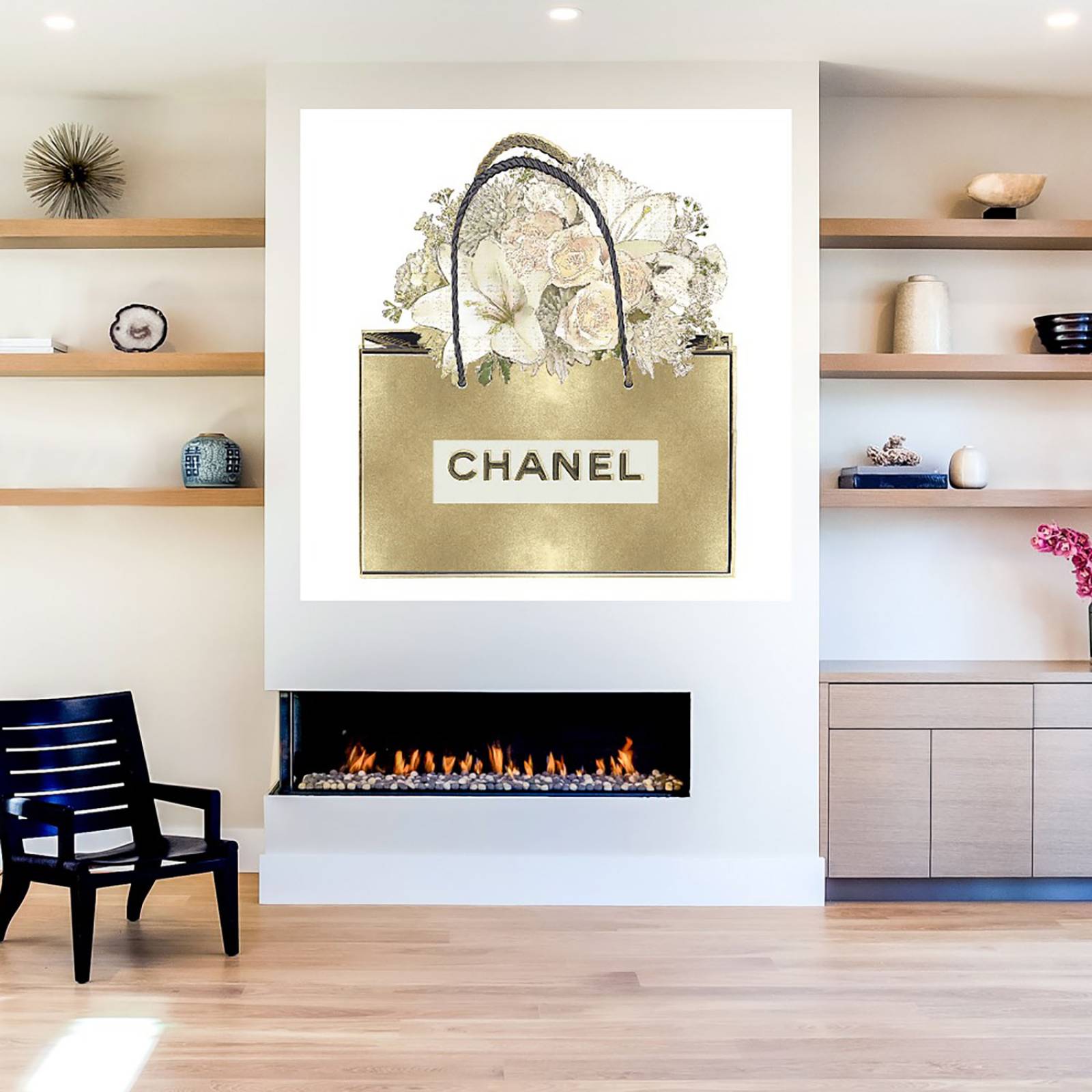 Cuadro Decorativo | Bolsa de oro con ramo floral | Madeline Blake | 82X82 Cm | Arte Moderno | Impresión en Lienzo | Fine Art TJ