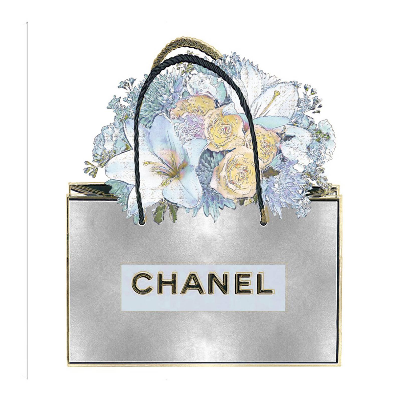 Cuadro Decorativo | Bolsa de plata con ramo aqua | Madeline Blake | 94X94 Cm | Arte Moderno | Impresión en Lienzo | Fine Art TJ