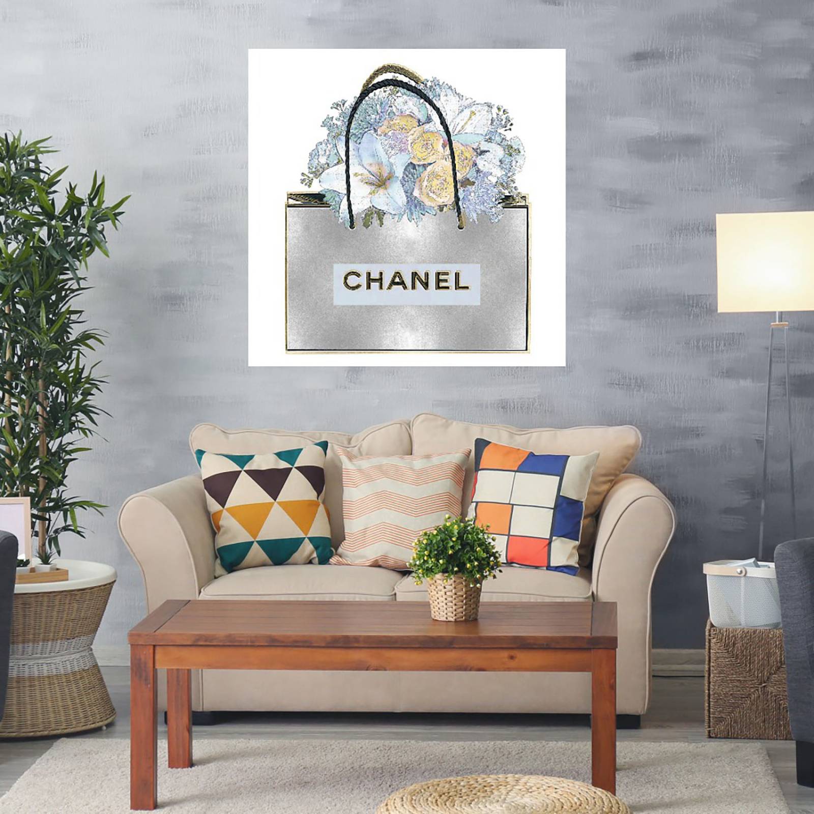 Cuadro Decorativo | Bolsa de plata con ramo aqua | Madeline Blake | 94X94 Cm | Arte Moderno | Impresión en Lienzo | Fine Art TJ