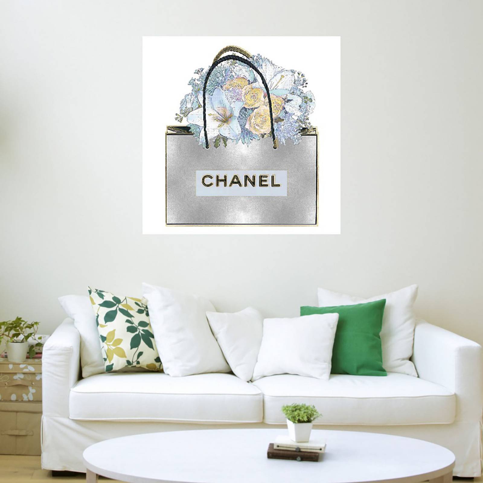 Cuadro Decorativo | Bolsa de plata con ramo aqua | Madeline Blake | 94X94 Cm | Arte Moderno | Impresión en Lienzo | Fine Art TJ