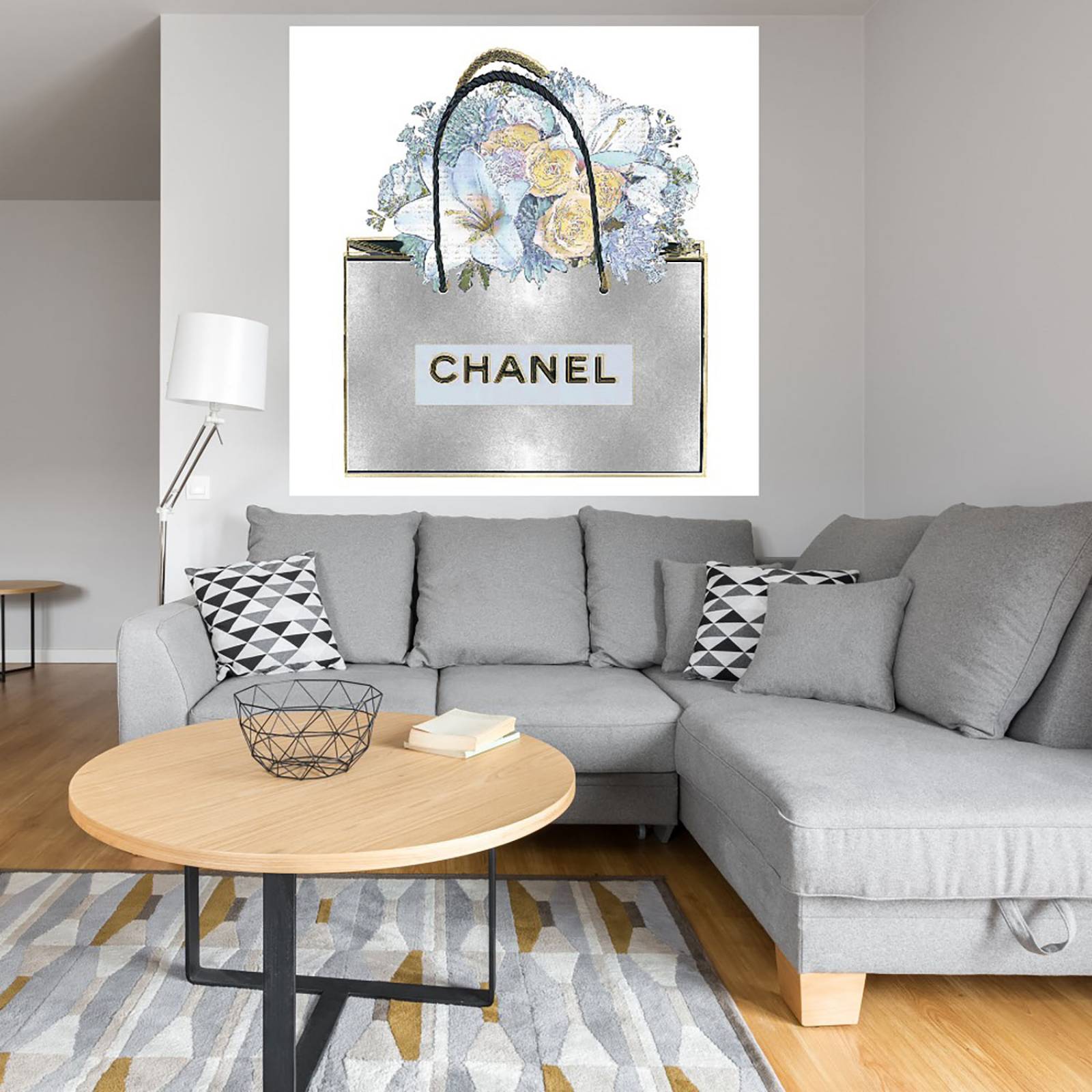 Cuadro Decorativo | Bolsa de plata con ramo aqua | Madeline Blake | 94X94 Cm | Arte Moderno | Impresión en Lienzo | Fine Art TJ