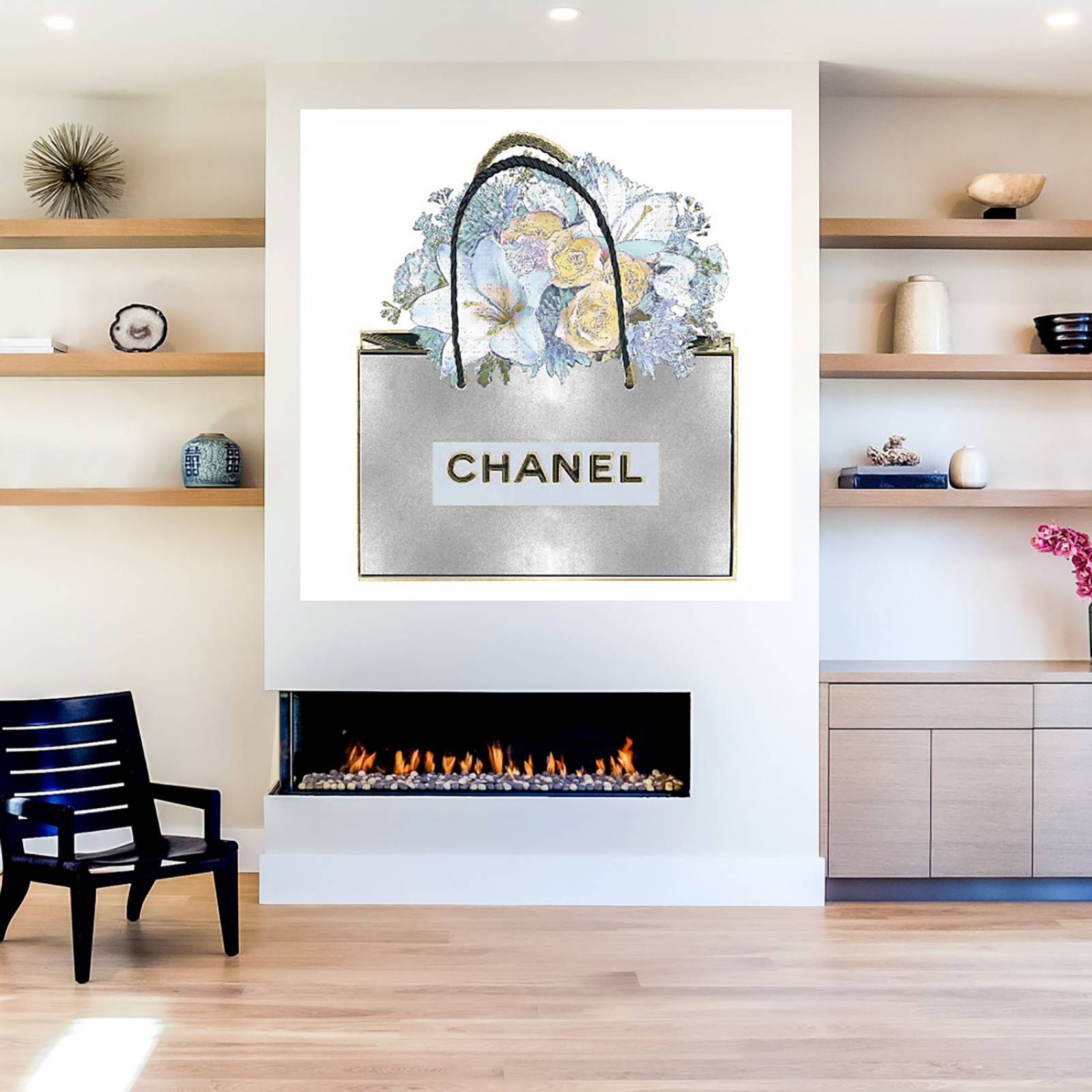 Cuadro Decorativo | Bolsa de plata con ramo aqua | Madeline Blake | 94X94 Cm | Arte Moderno | Impresión en Lienzo | Fine Art TJ