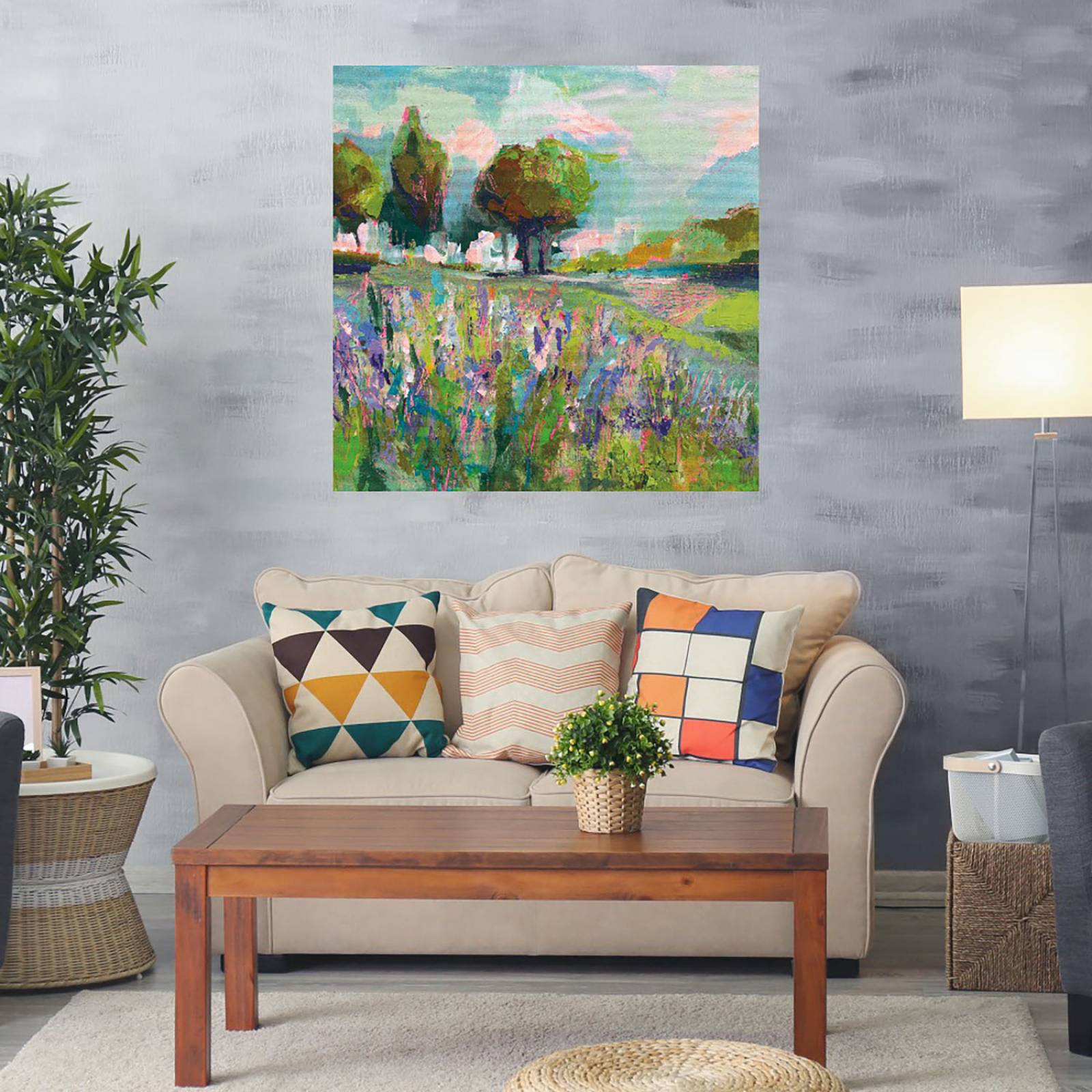 Cuadro Decorativo | Campo de flores | Jeanette Vertentes | 94X94 Cm | Arte Paisaje | Impresión en Lienzo | Fine Art TJ