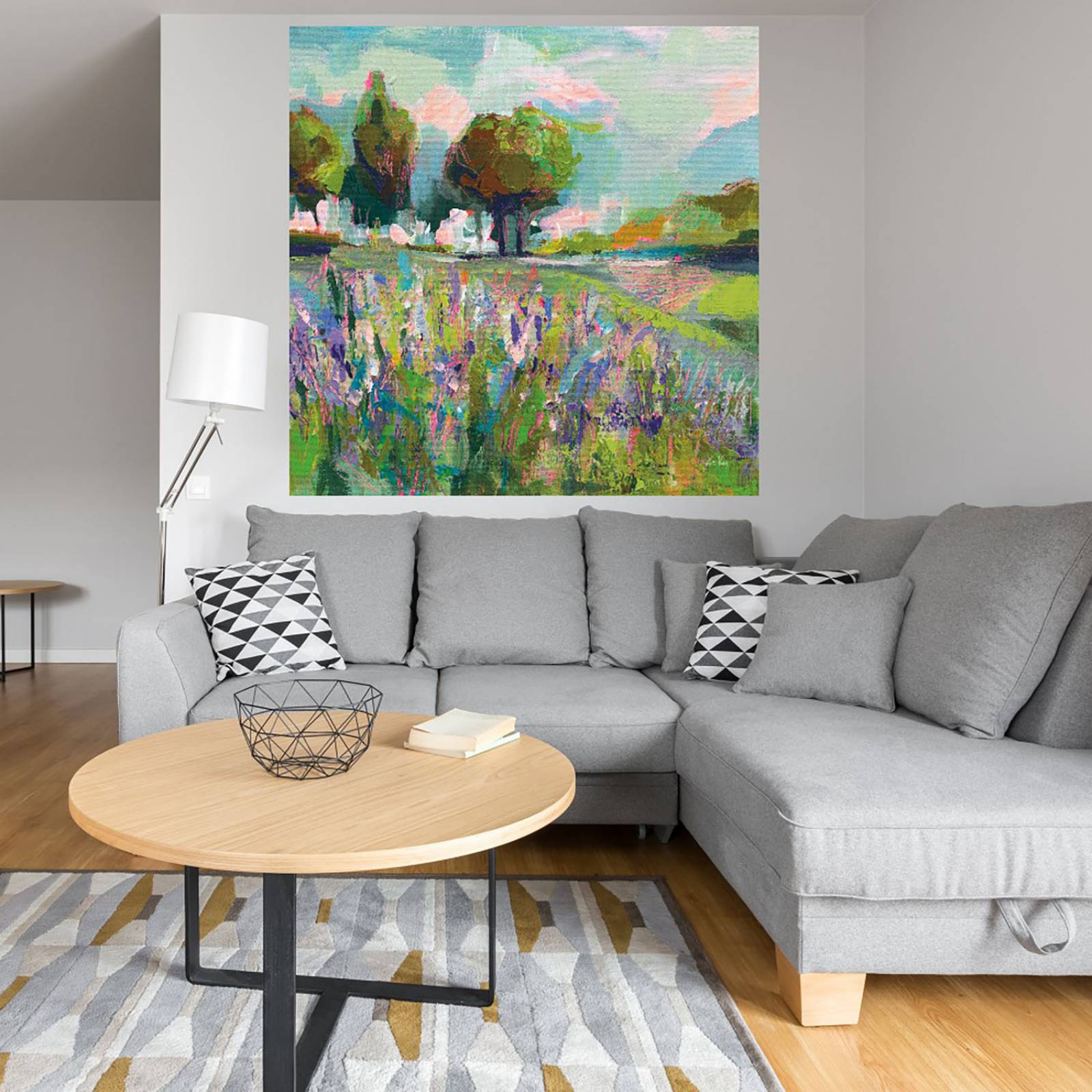 Cuadro Decorativo | Campo de flores | Jeanette Vertentes | 94X94 Cm | Arte Paisaje | Impresión en Lienzo | Fine Art TJ