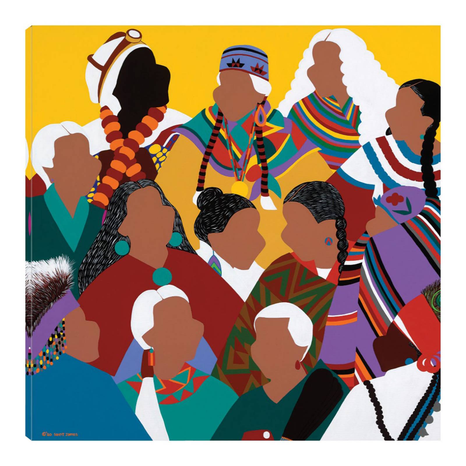 Cuadro Decorativo | Consejo de Abuelas Indígenas | Synthia SAINT JAMES | 82X82 Cm | Arte Moderno | Impresión en Lienzo | Fine Art TJ