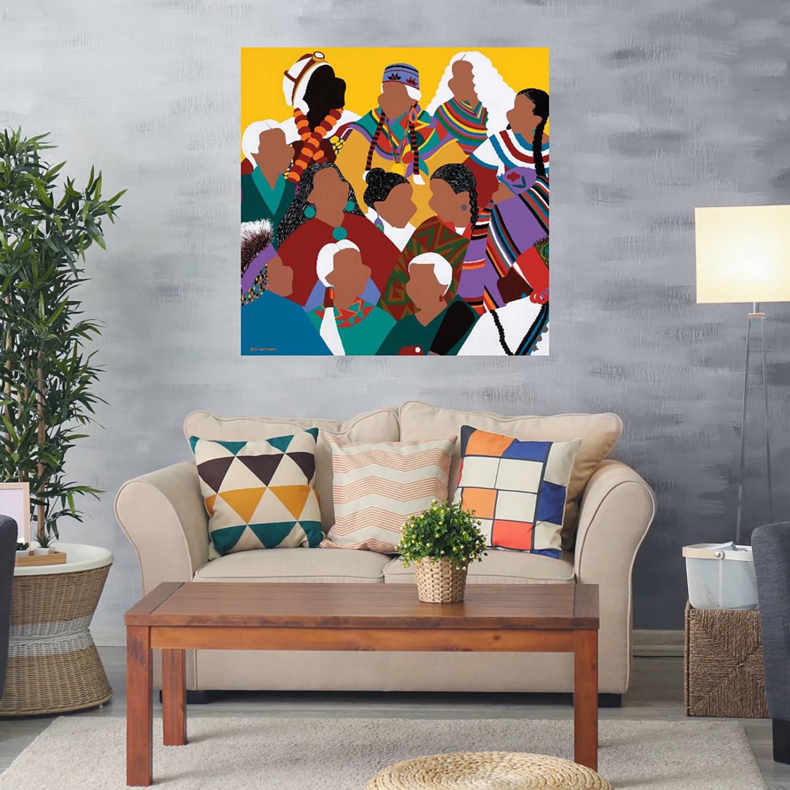 Cuadro Decorativo | Consejo de Abuelas Indígenas | Synthia SAINT JAMES | 82X82 Cm | Arte Moderno | Impresión en Lienzo | Fine Art TJ