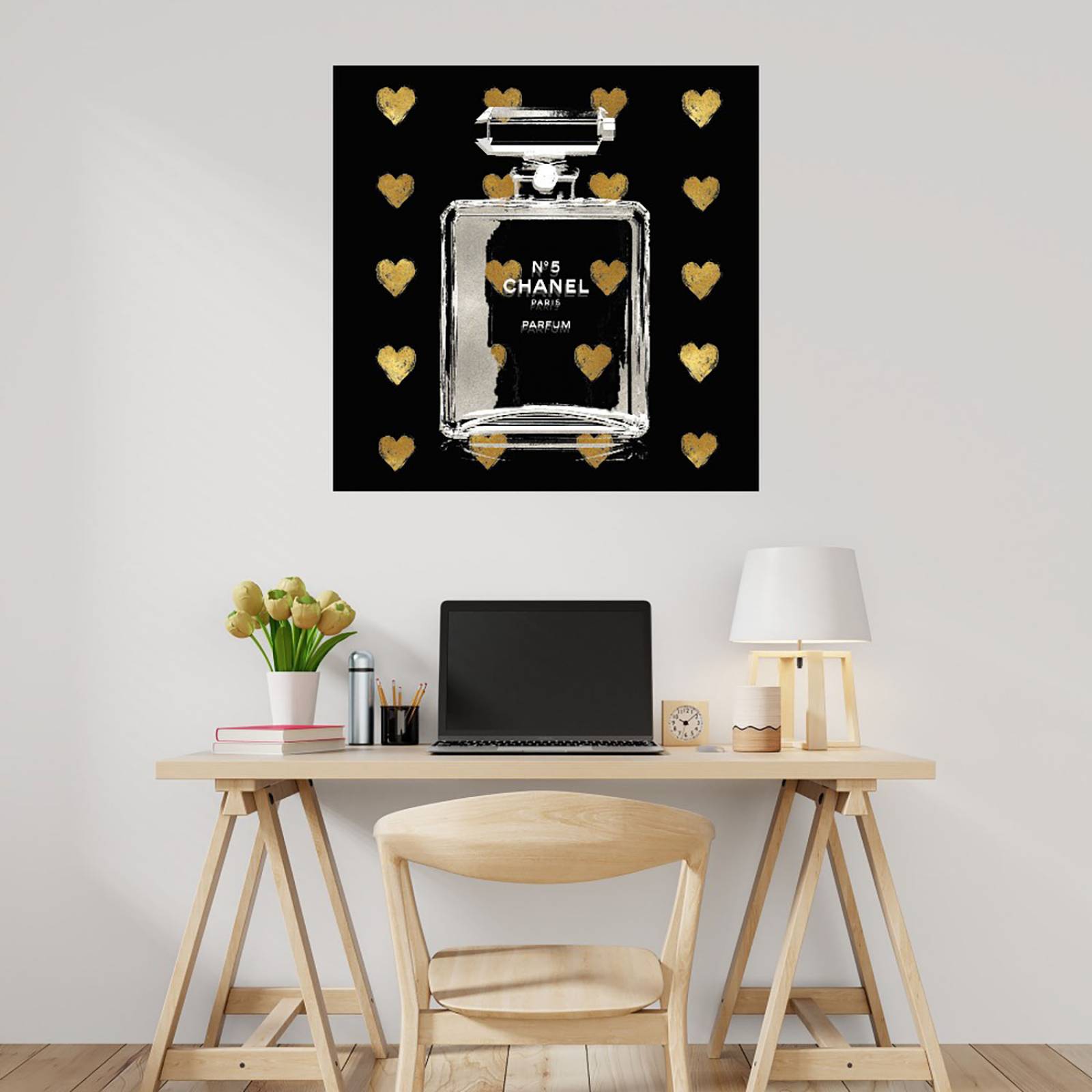 Cuadro Decorativo | Corazones de oro sobre negro | Madeline Blake | 56X56 Cm | Arte Moderno | Impresión en Lienzo | Fine Art TJ