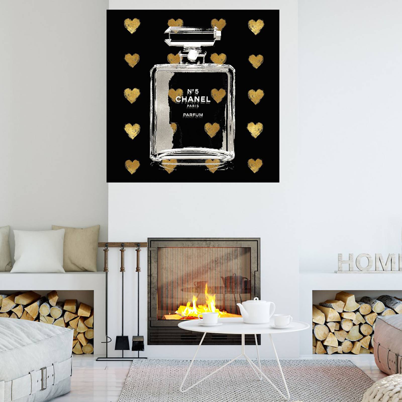 Cuadro Decorativo | Corazones de oro sobre negro | Madeline Blake | 56X56 Cm | Arte Moderno | Impresión en Lienzo | Fine Art TJ