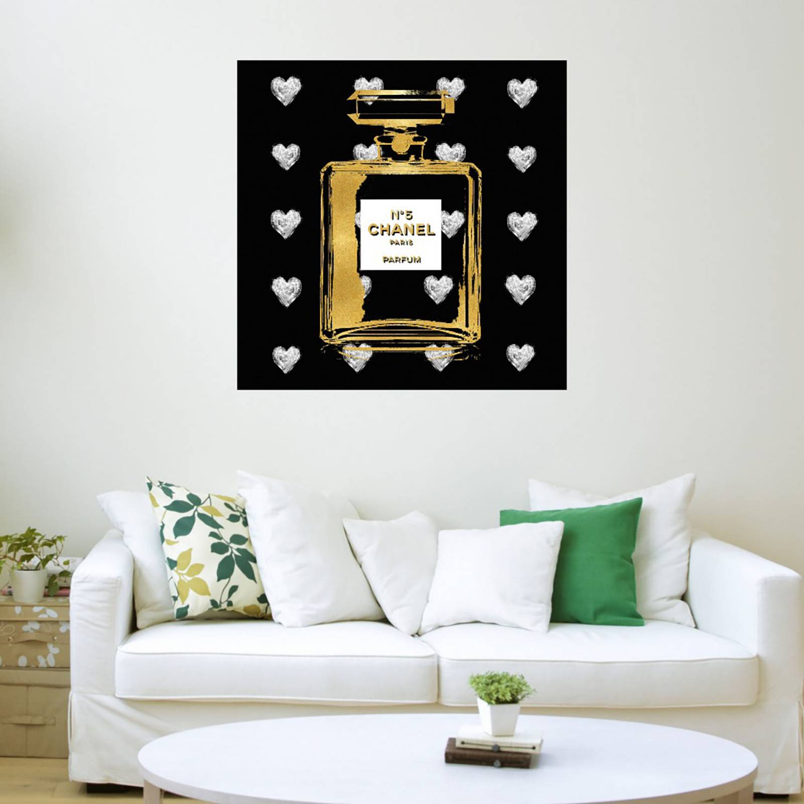 Cuadro Decorativo | Corazones de plata sobre negro | Madeline Blake | 122X122 Cm | Arte Moderno | Impresión en Lienzo | Fine Art TJ