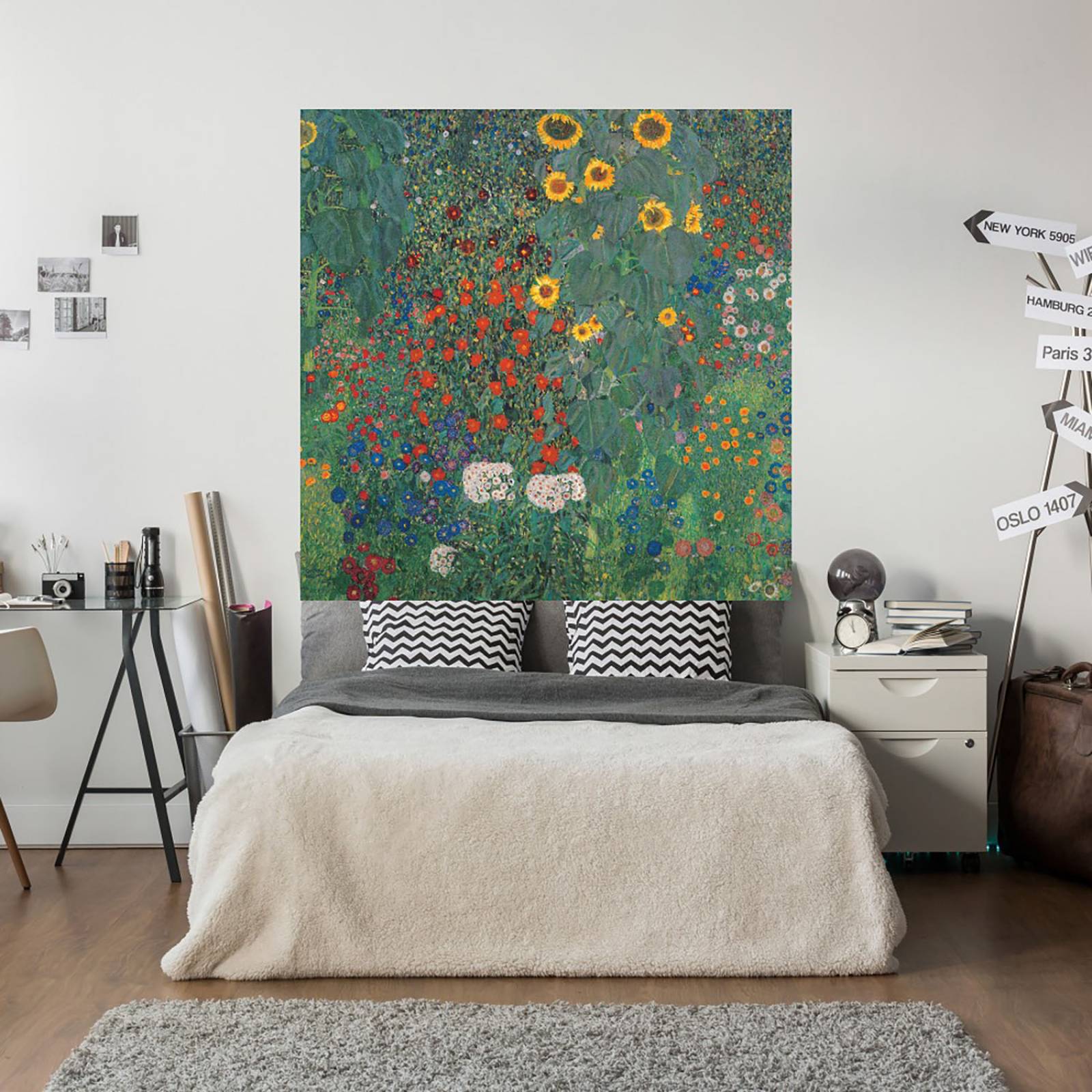 Cuadro Decorativo | Jardín con girasoles | Gustav Klimt | 82X82 Cm | Arte Floral | Impresión en Lienzo | Fine Art TJ