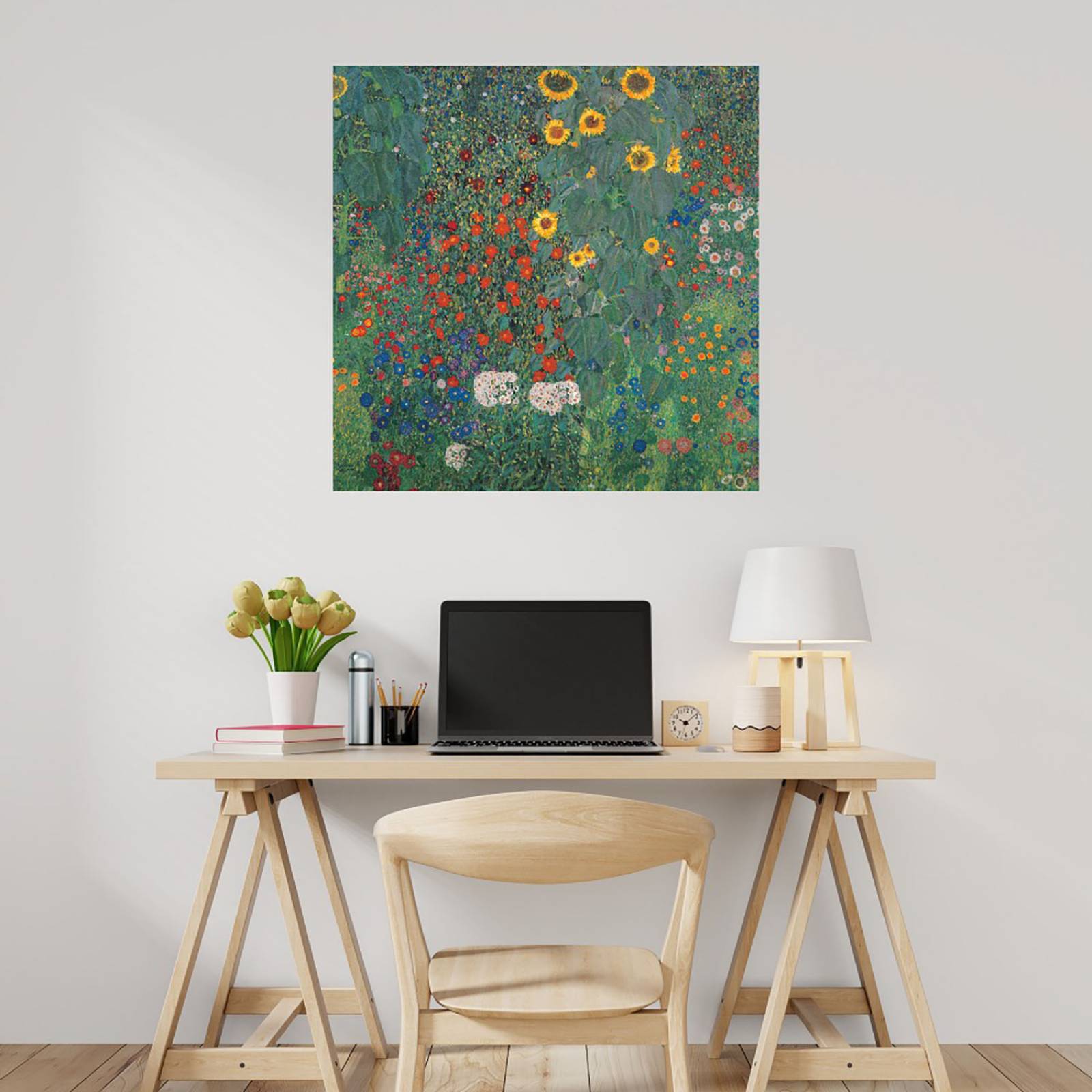 Cuadro Decorativo | Jardín con girasoles | Gustav Klimt | 94X94 Cm | Arte Floral | Impresión en Lienzo | Fine Art TJ