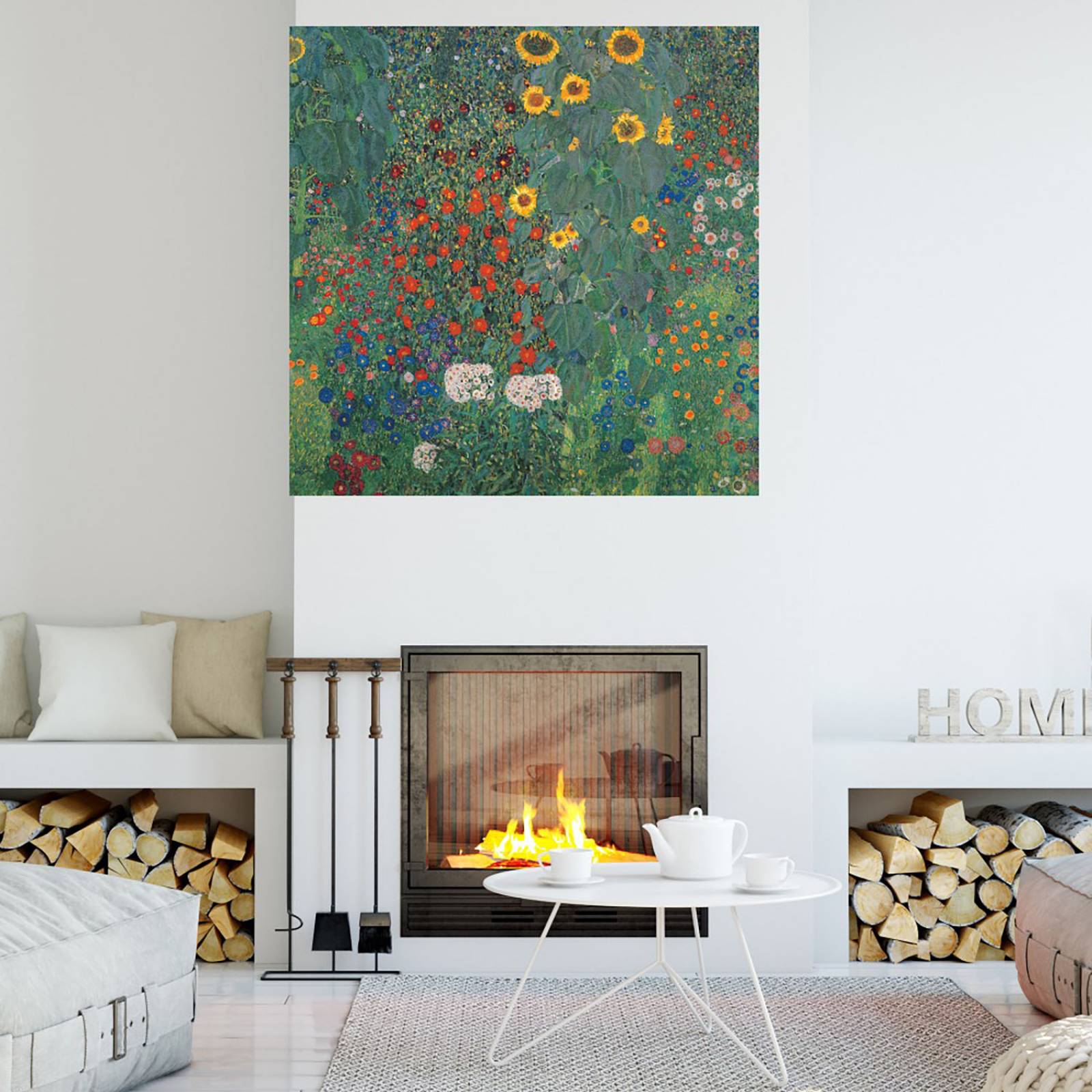 Cuadro Decorativo | Jardín con girasoles | Gustav Klimt | 122X122 Cm | Arte Floral | Impresión en Lienzo | Fine Art TJ