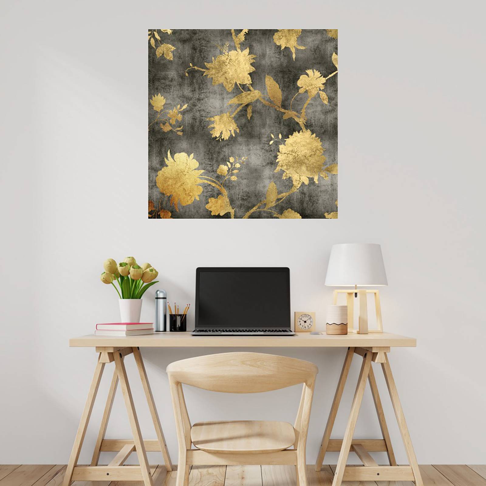 Cuadro Decorativo | Silueta dorada I | Erin Lange | 82X82 Cm | Arte Floral | Impresión en Lienzo | Fine Art TJ