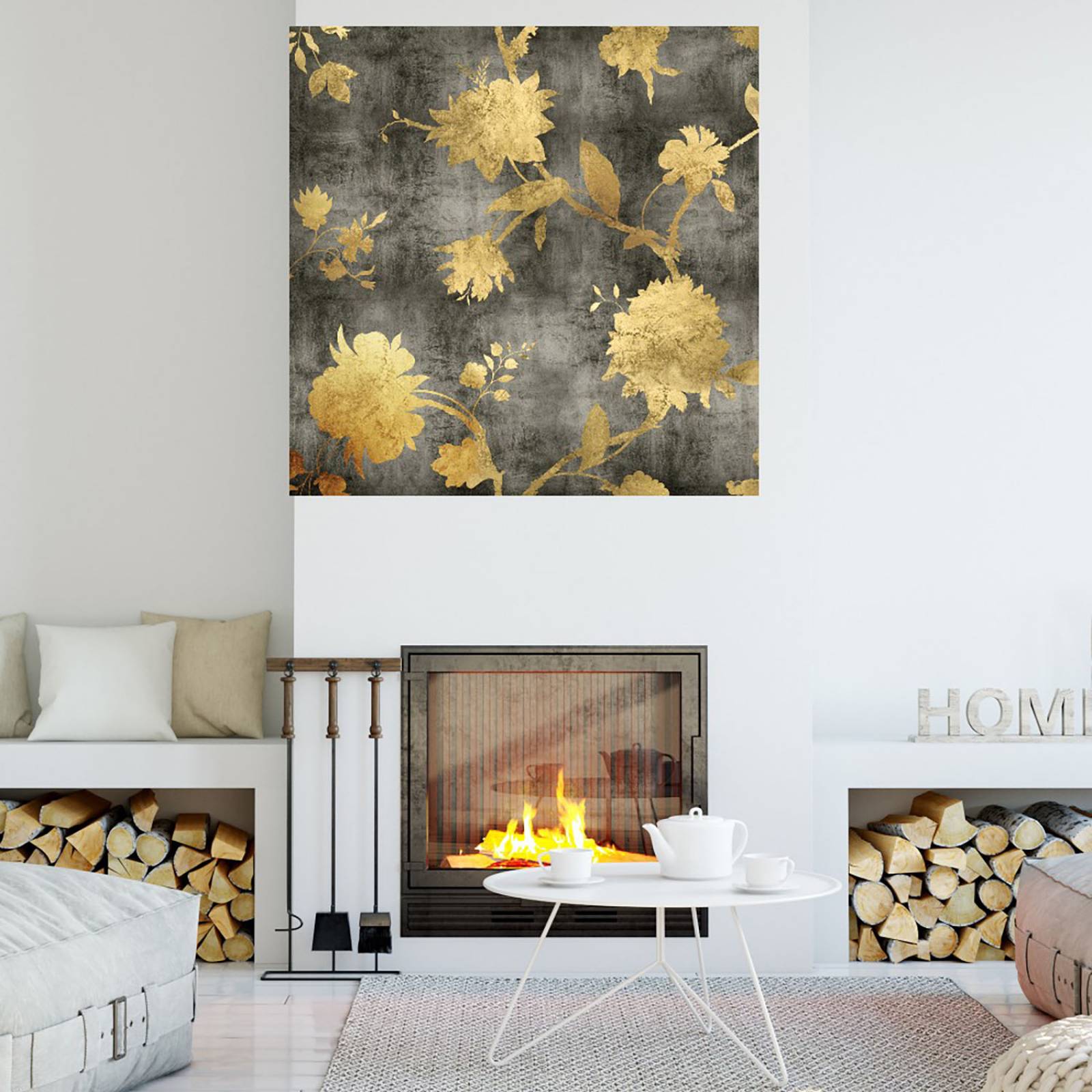 Cuadro Decorativo | Silueta dorada I | Erin Lange | 82X82 Cm | Arte Floral | Impresión en Lienzo | Fine Art TJ