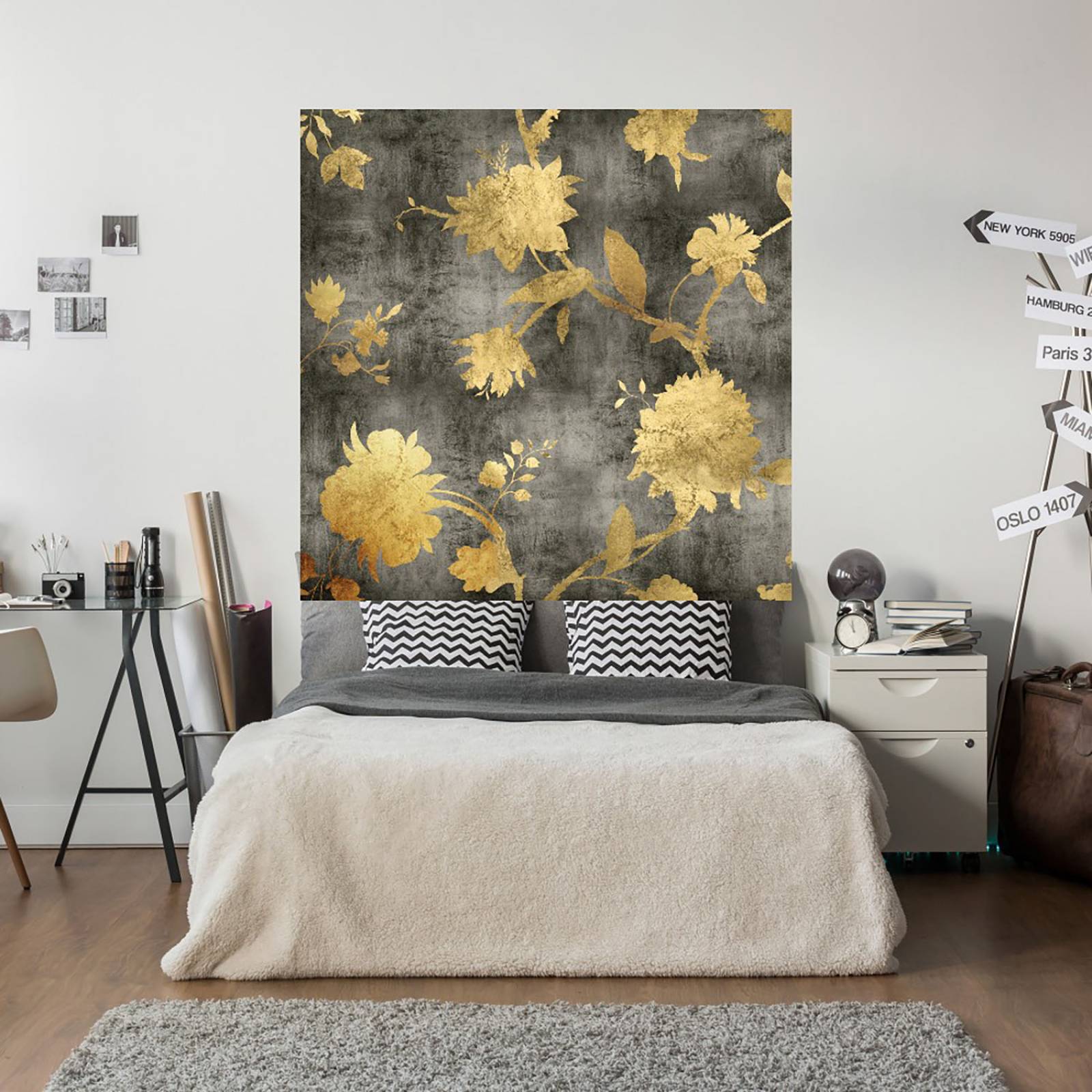 Cuadro Decorativo | Silueta dorada I | Erin Lange | 82X82 Cm | Arte Floral | Impresión en Lienzo | Fine Art TJ