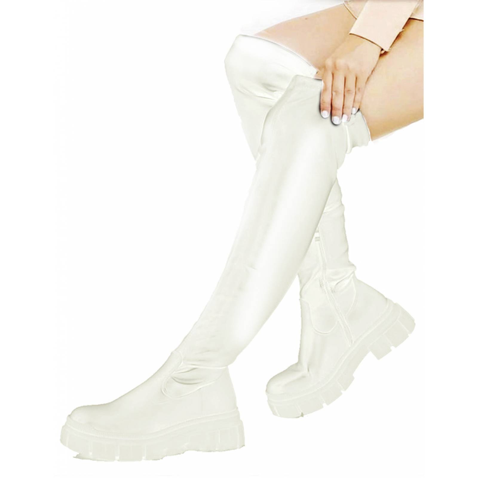 Botas Largas Maxibotas stretch para dama de Piel Sintetica Con Plataforma,mod. capretto
