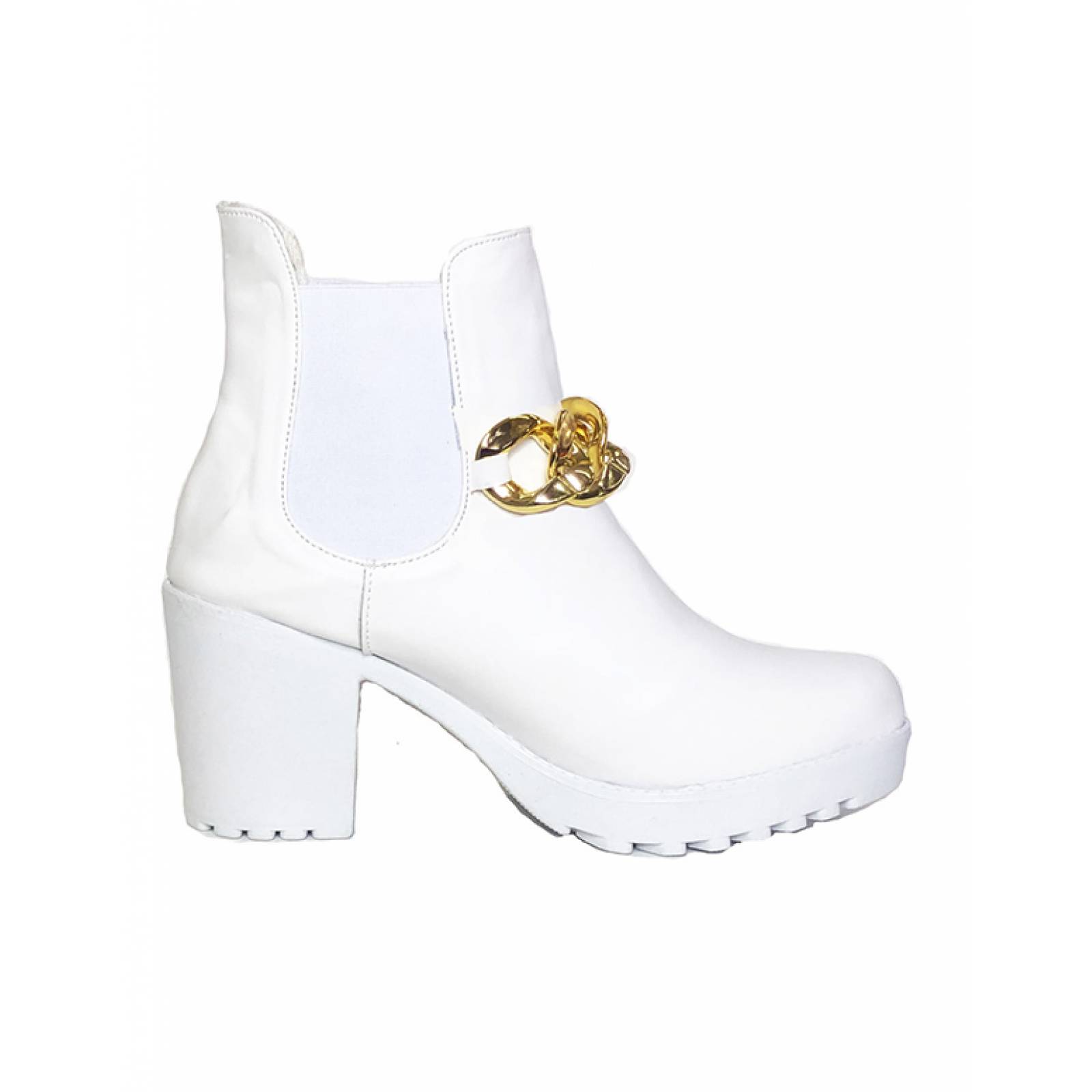 Botin de moda para Dama tacon cuadrado con cadena mod Ibiza