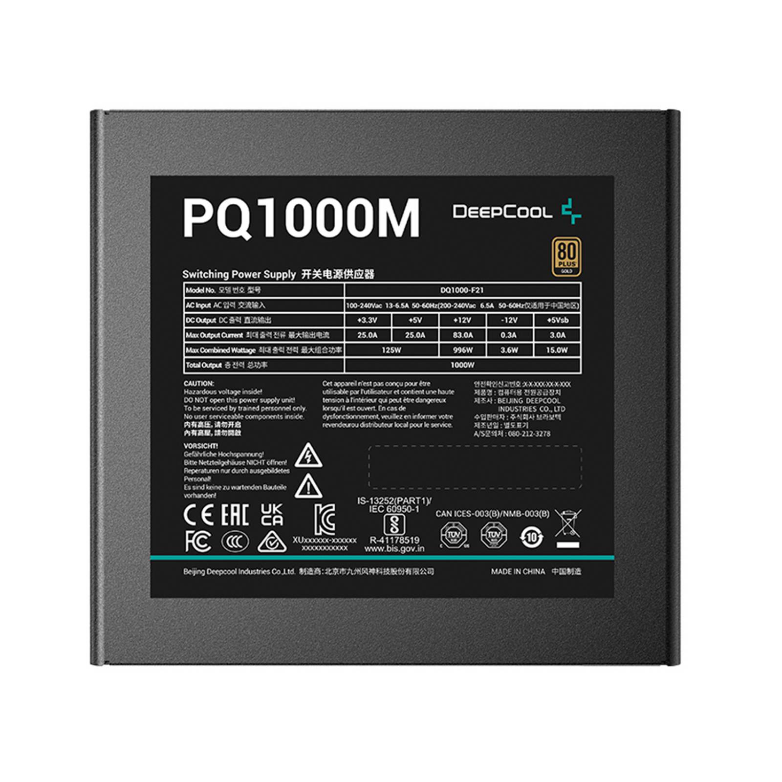 FUENTE DE ALIMENTACION MODULAR DEEPCOOL PQ1000M 80 PLUS GOLD 