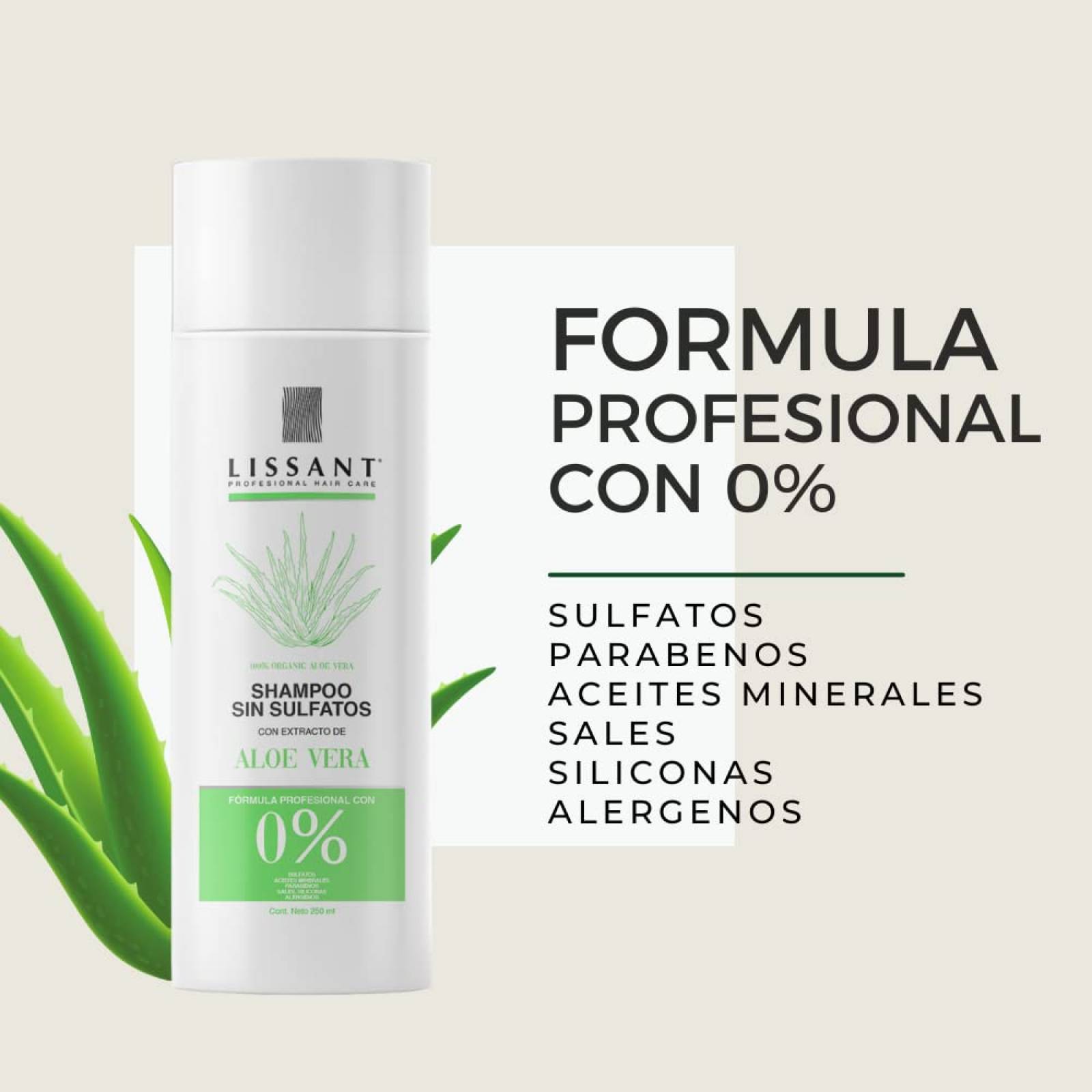 Shampoo Neutro Post alaciado Sin Sulfatos, Parabenos, Sal, Alergenos, con extracto de Aloe Vera - Lissant 250ml