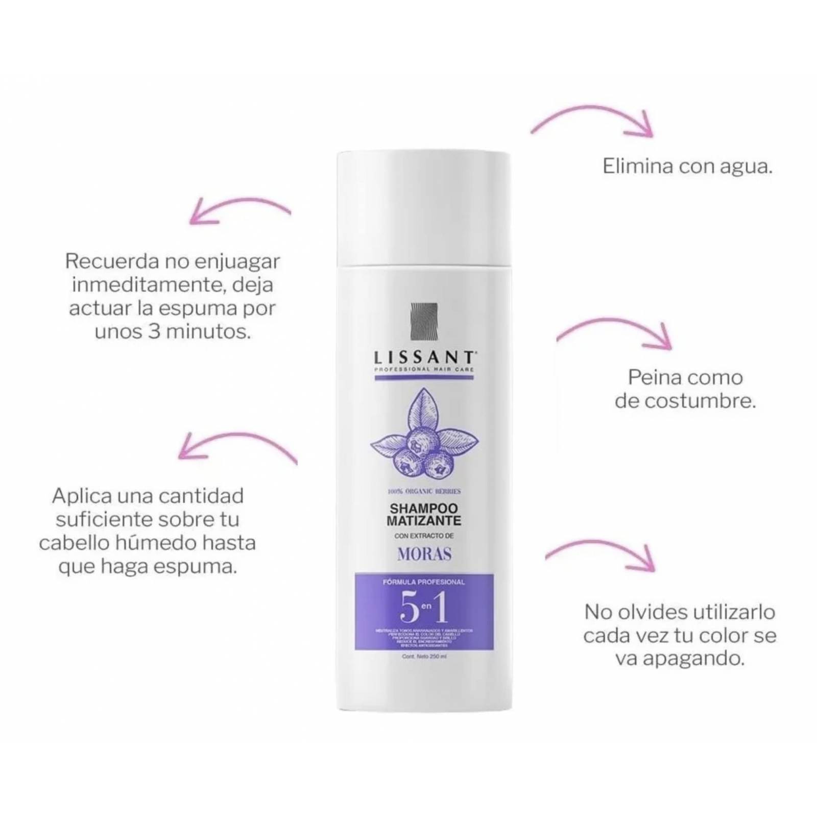 Shampoo Matizador Morado de Cabellos Rubios, Dorados, Luces, Rayos, Platinado, Canas, Teñidos - 250ml de Lissant