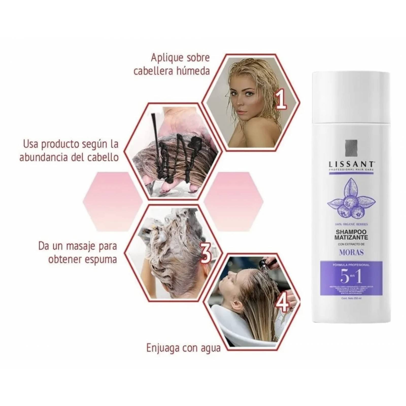 Shampoo Matizador Morado de Cabellos Rubios, Dorados, Luces, Rayos, Platinado, Canas, Teñidos - 250ml de Lissant