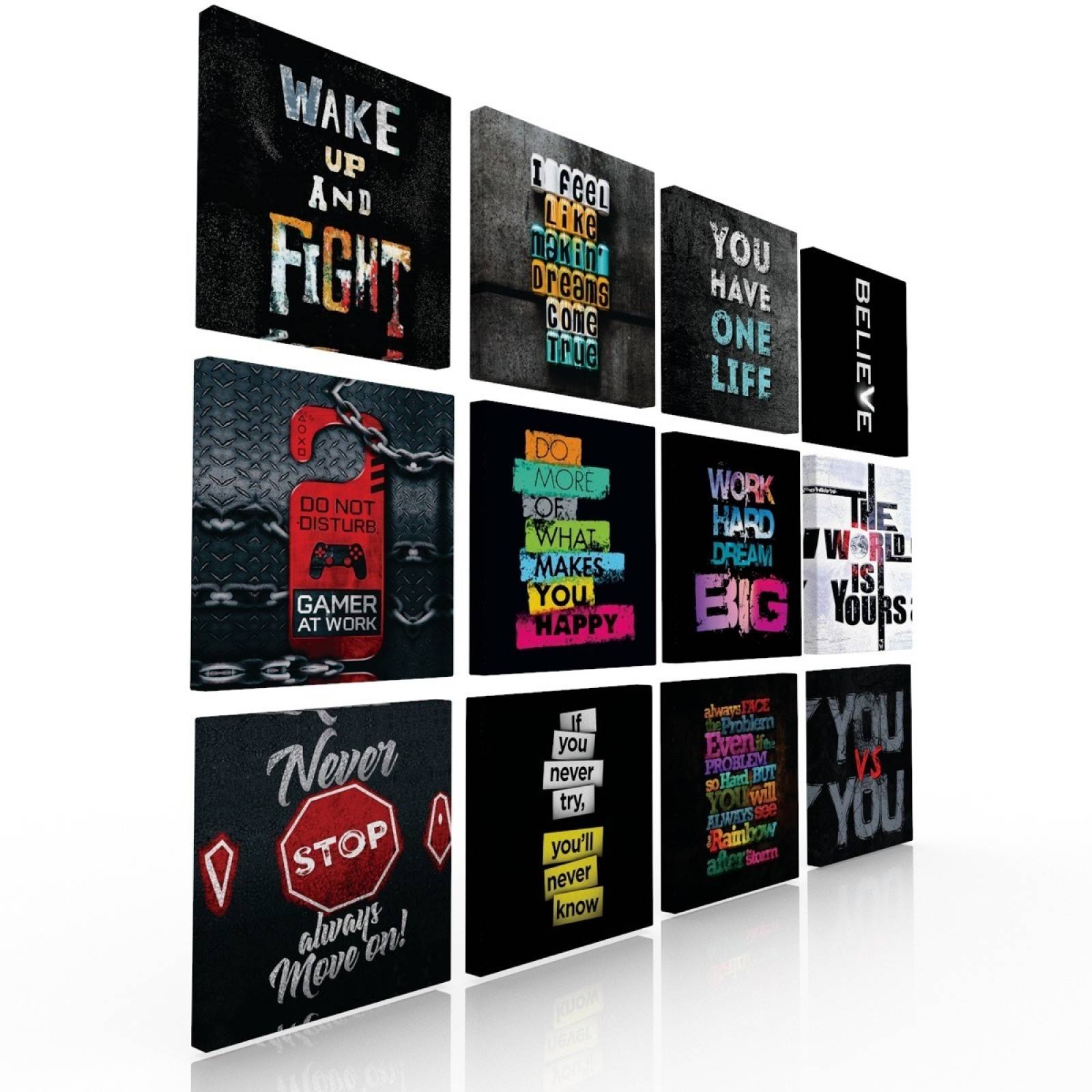 Set De 12 Cuadros Decorativos, Frase Motivadoras Para Hombre