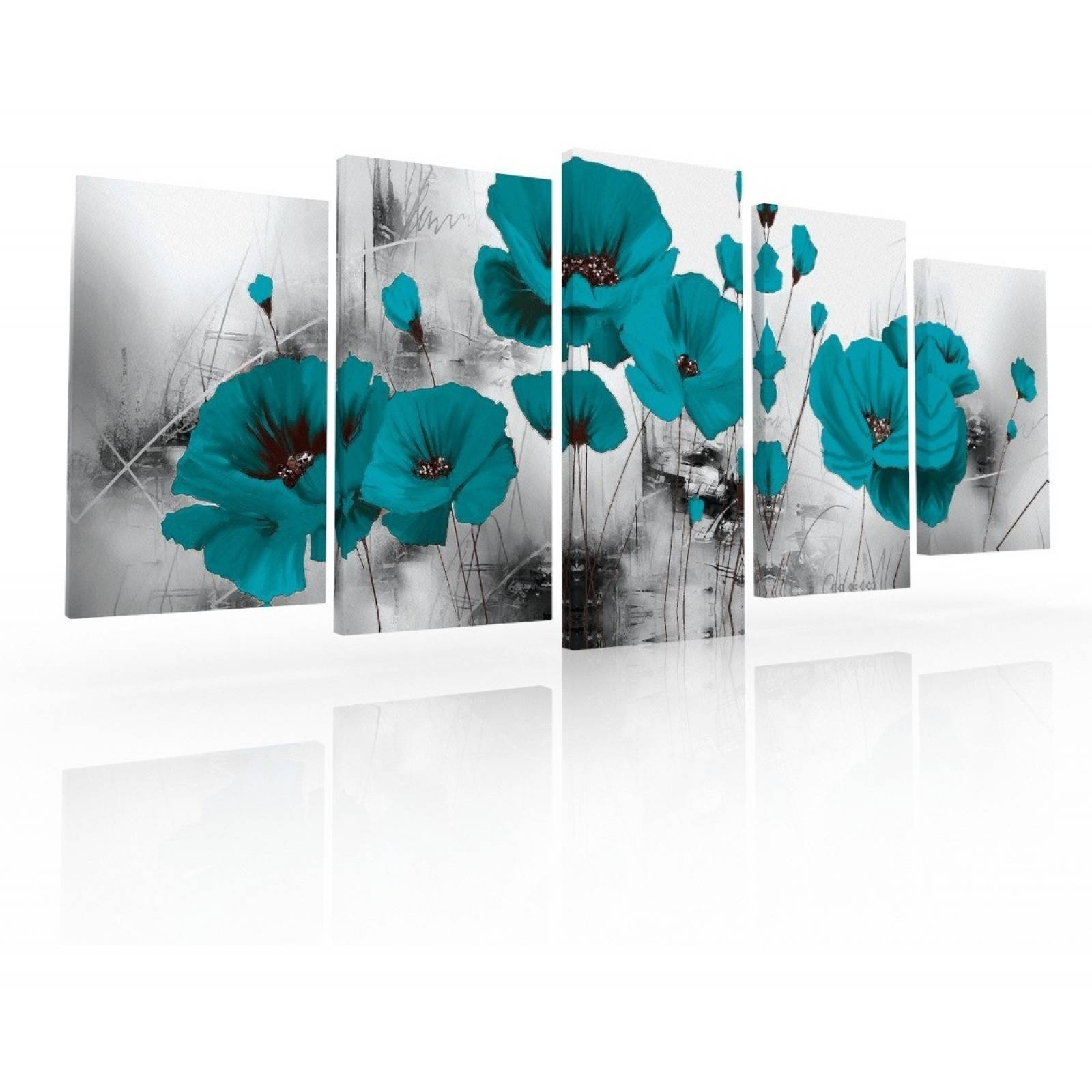 Set De 5 Cuadros Decorativos Para Sala, Flores Turquesas
