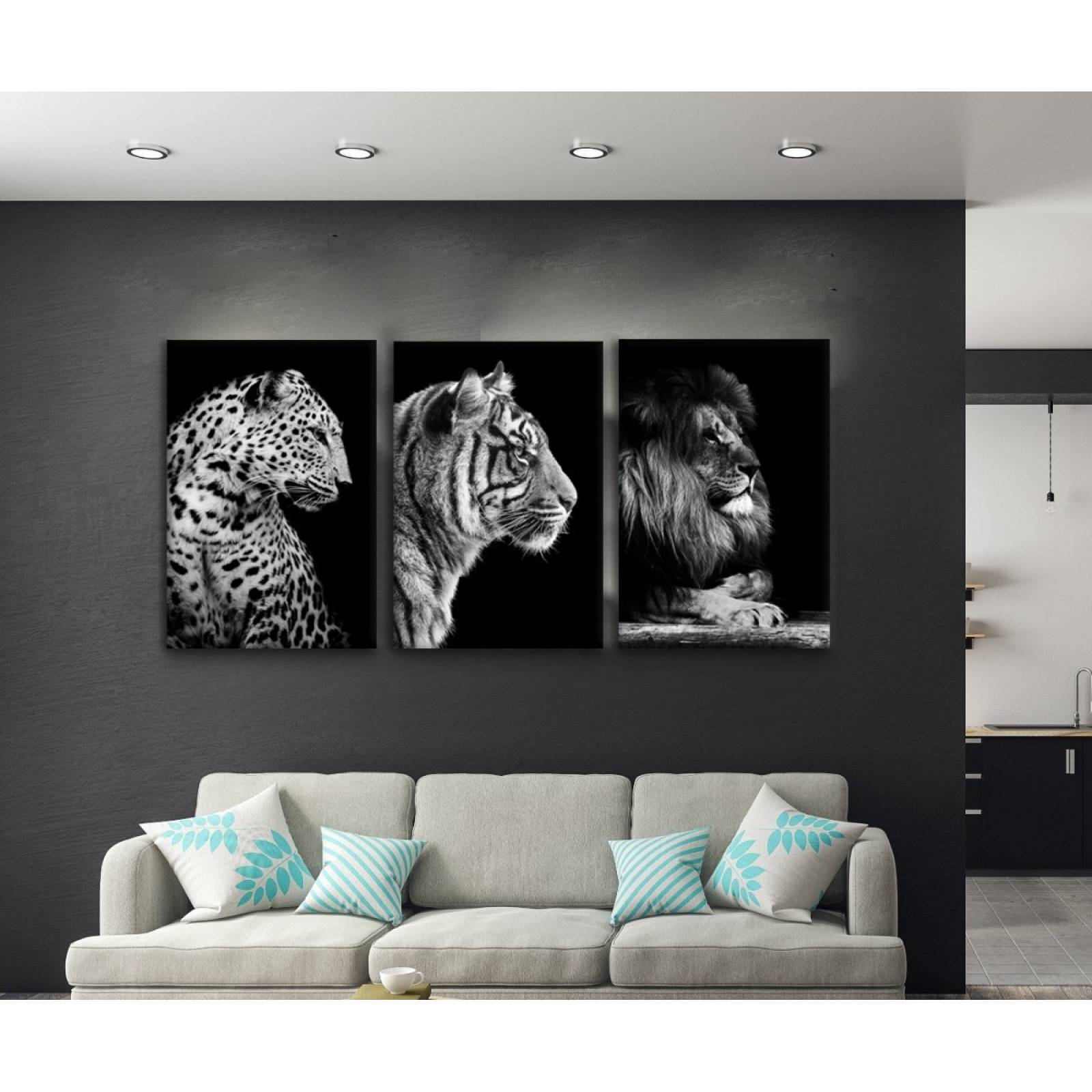 Set De 3 Cuadros Decorativos Modernos Felinos