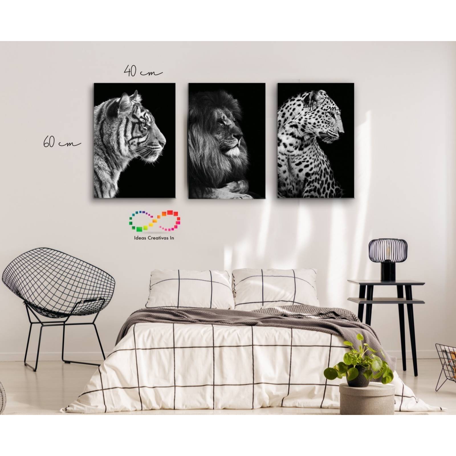 Set De 3 Cuadros Decorativos Modernos Felinos