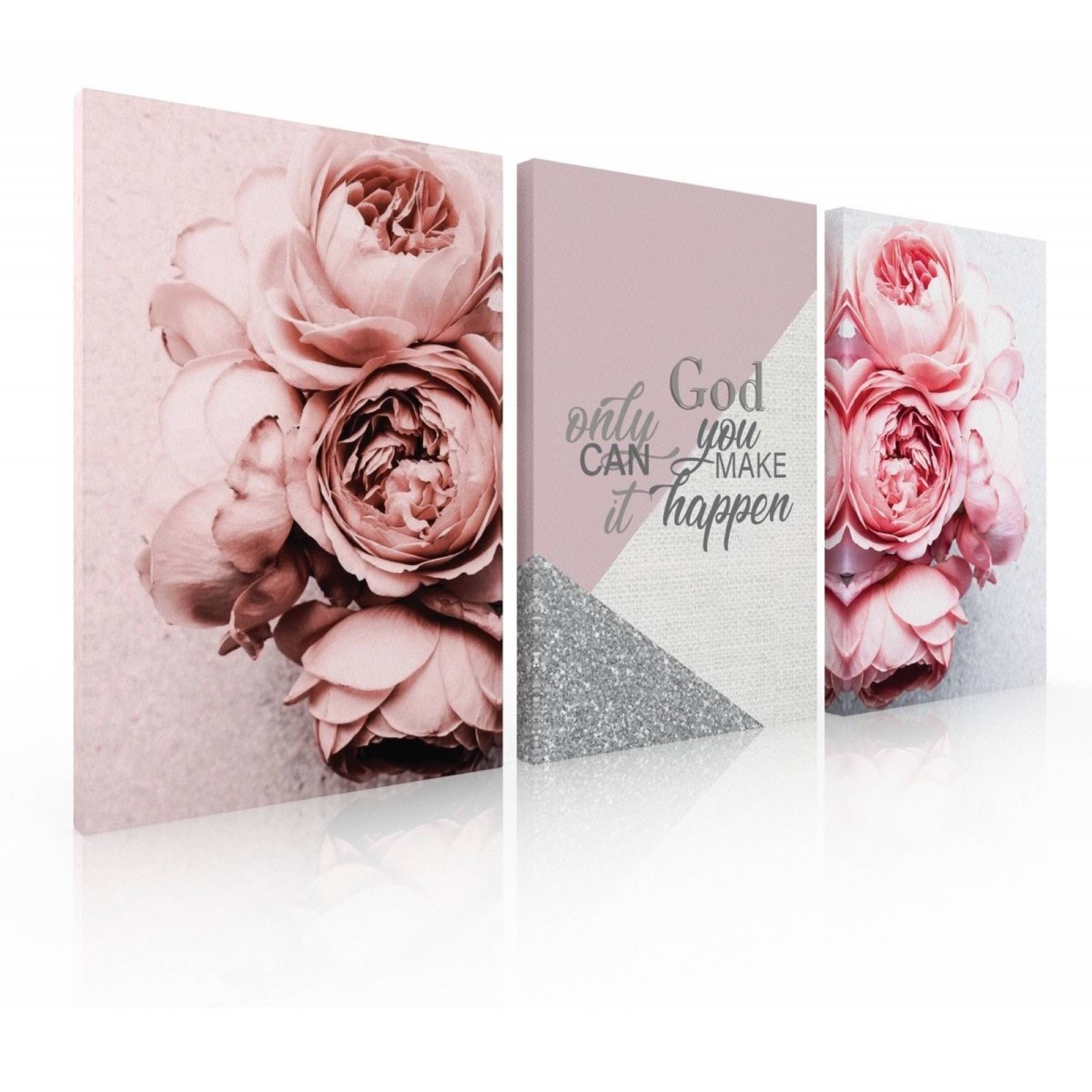 Set De 3 Cuadros Decorativos Rosas Rosas Con Frase Only