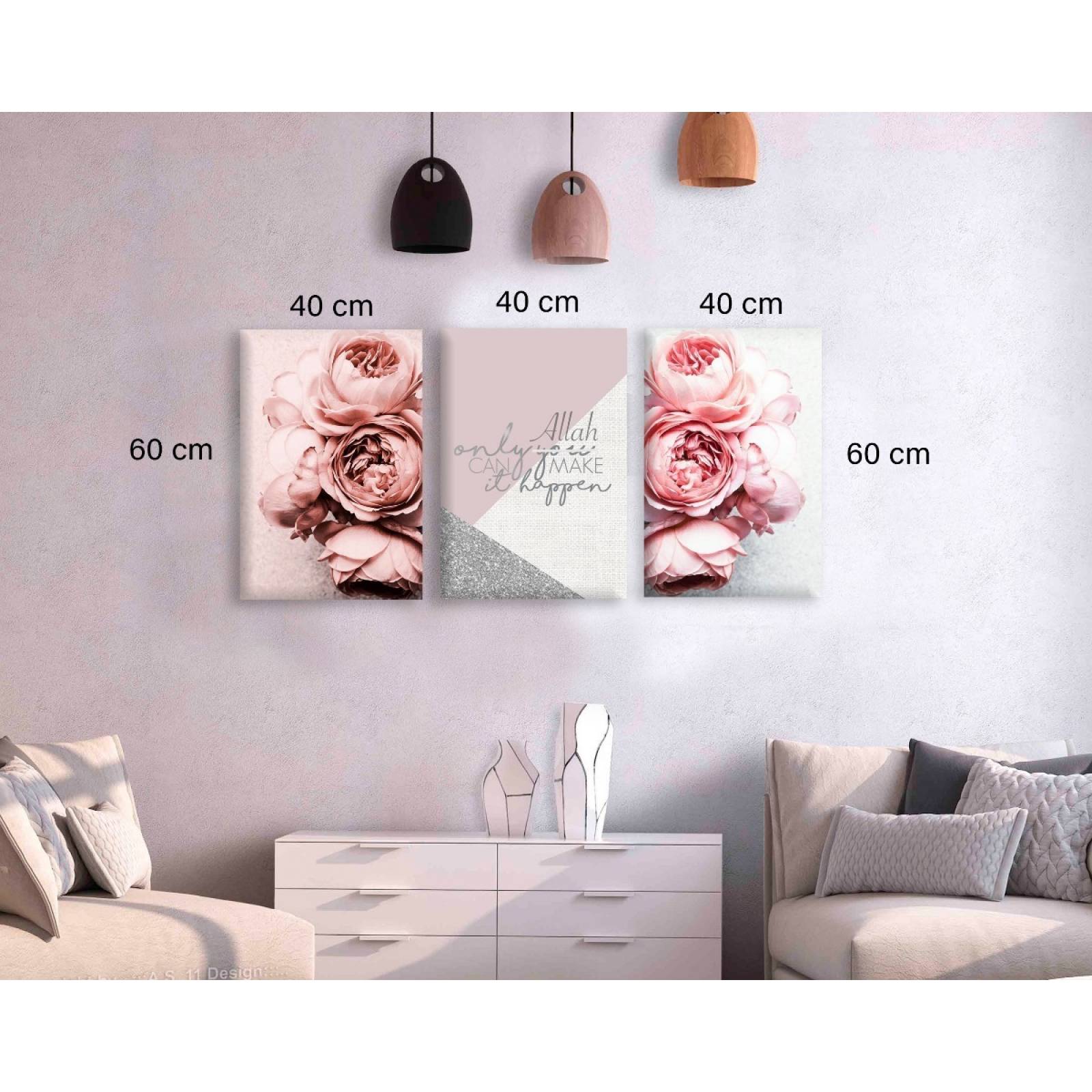 Set De 3 Cuadros Decorativos Rosas Rosas Con Frase Only