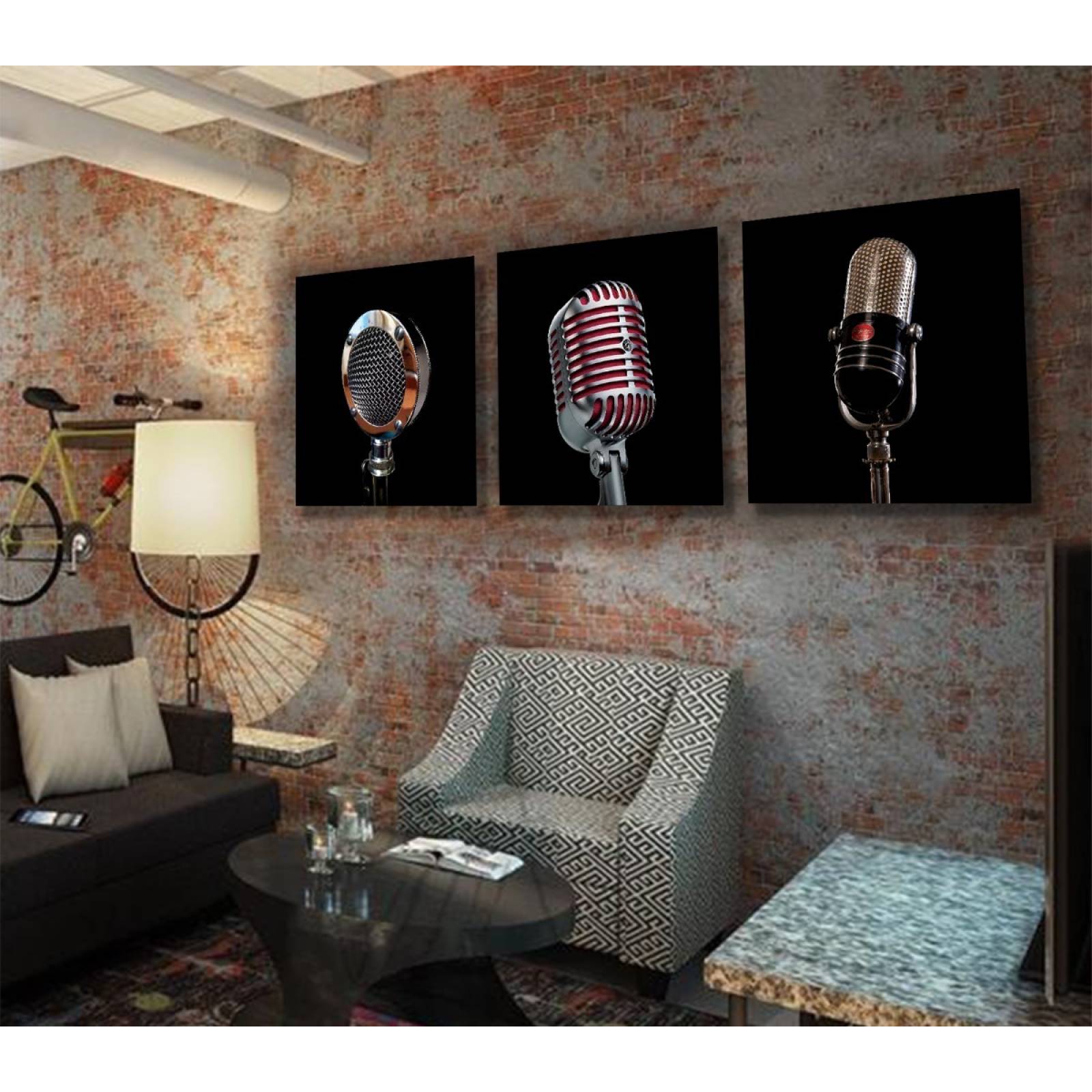 Set De 3 Cuadros Decorativos Para Sala O Recamara, Microfono