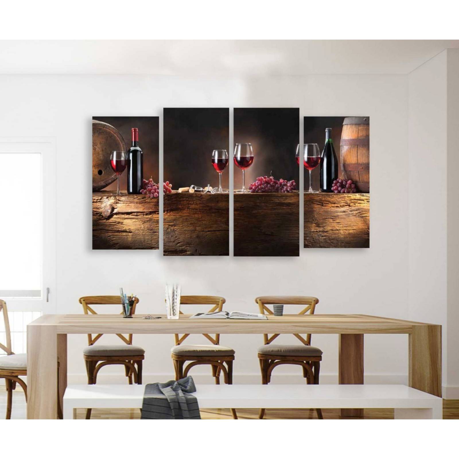 Set De 4 Cuadros Decorativos Para Comedor Vino Y Uvas