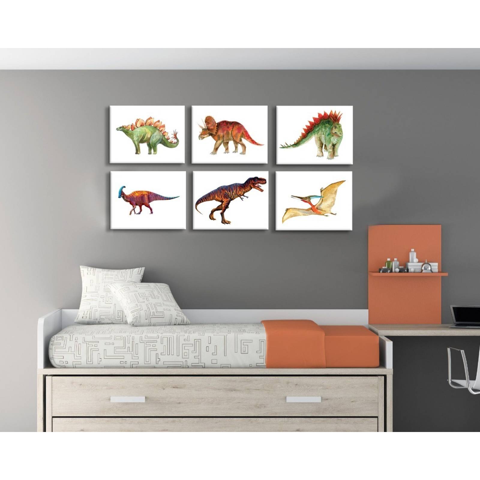Set De 6 Cuadros Decorativos Para Recamara Niños, Dinosaurio